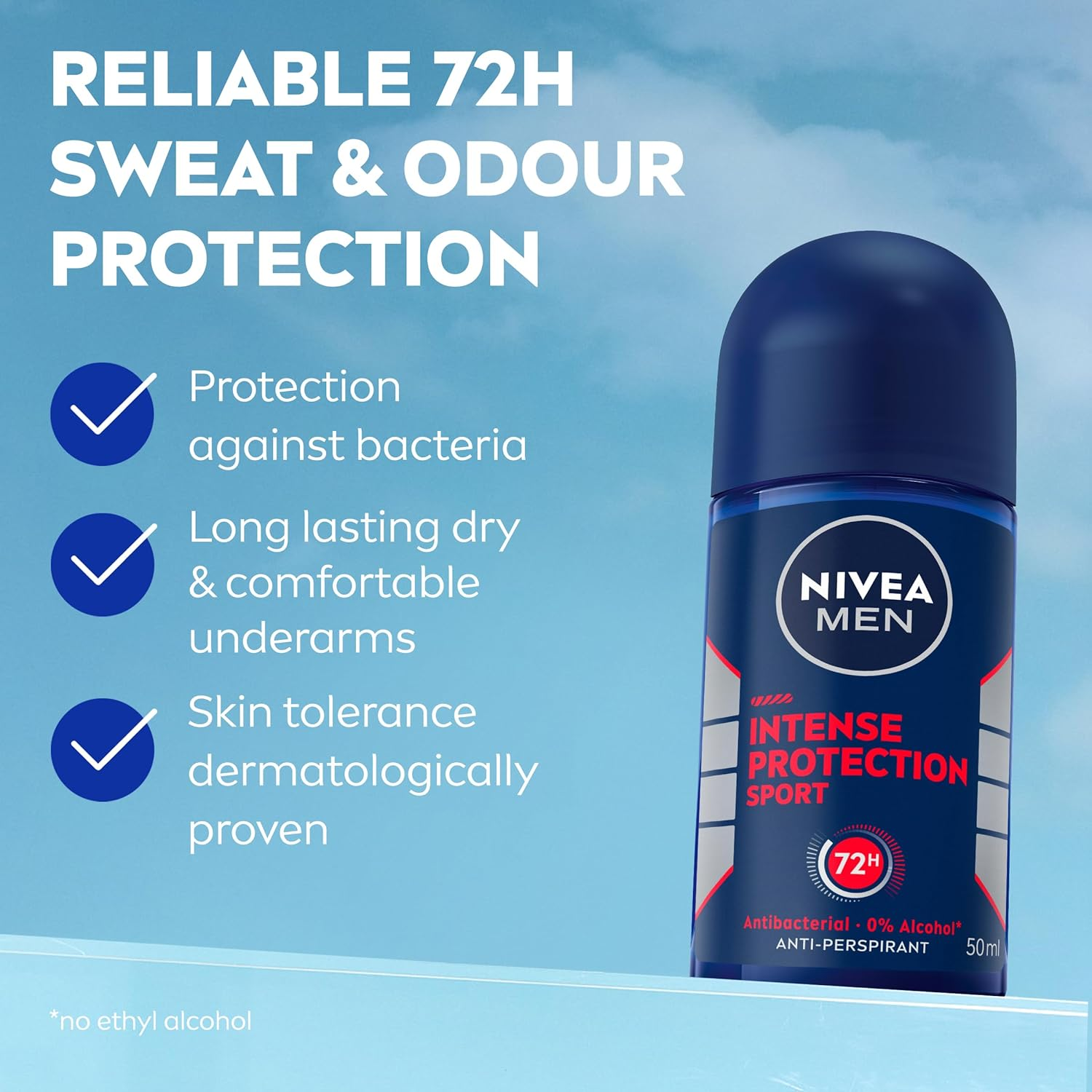 NIVEA MEN Intense Protection Sport Anti-Perspirant Roll-On Deodorant 50Ml | Antibacterial Formula Fights Odour | 72-Hour Sweat Protection | Clean Citrus Scent | Men'S Roll-On Deodorant image number 3