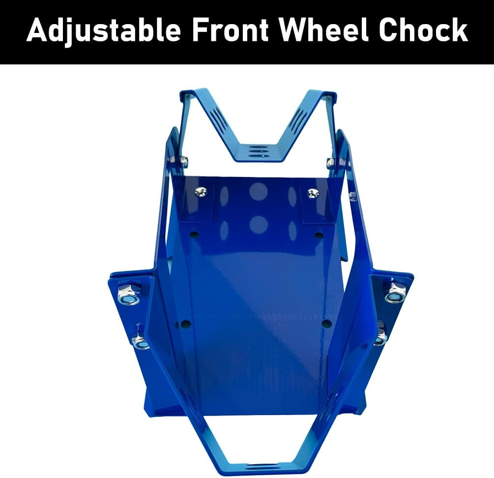 17"-21" Motorcycle Front Wheel Chock 12 Adjustable Holes Trailer Stand Blue image number 1
