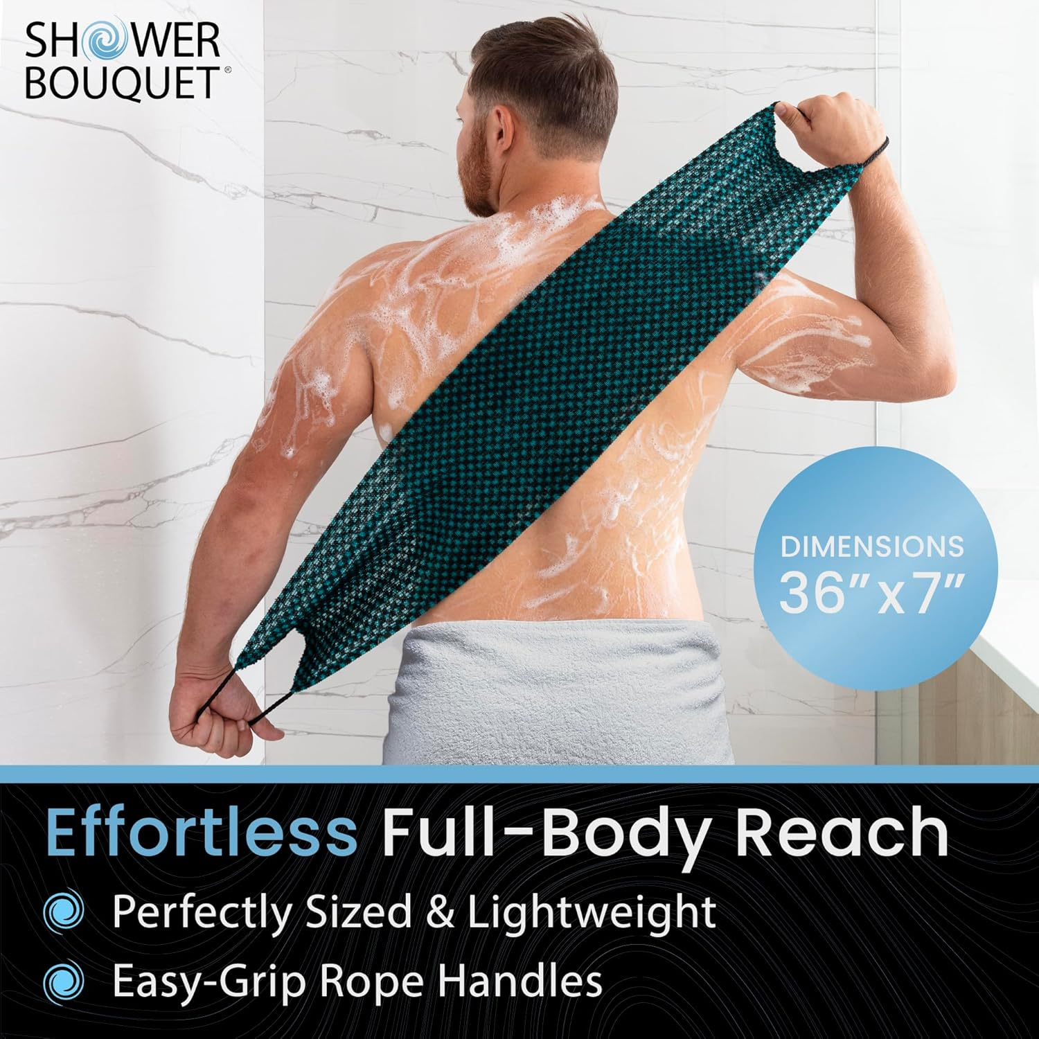 Japanese Exfoliating Washcloth Back & Body 2-Pack by Shower Bouquet: Silver Ions Prevent Bacteria, Activated Charcoal Removes Impurities; 1 Charcoal Blue, 1 Charcoal Green Exfoliating Towel, Soft Mild image number 6