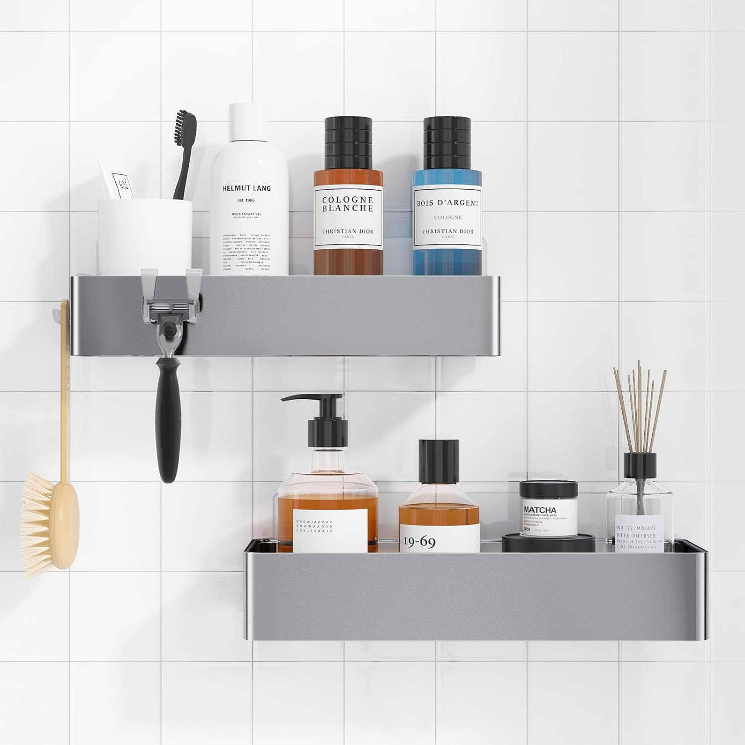 Kitsure Large Shower Caddy - 2 Pack Adhesive Shower Shelf, No Drill Bath Caddy for Bathroom Storage, Rustproof Bathroom Organiser, 11.7 X 29.9 X 5.5 Cm, Black