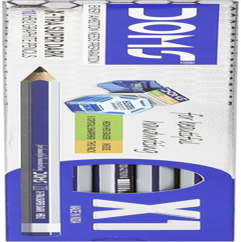 Doms X1 X-Tra Super Dark Pencils 1 Pack - 10 Pencils - 1 Eraser + 1 Sharpner + 1 Protection Cap Free image number 4