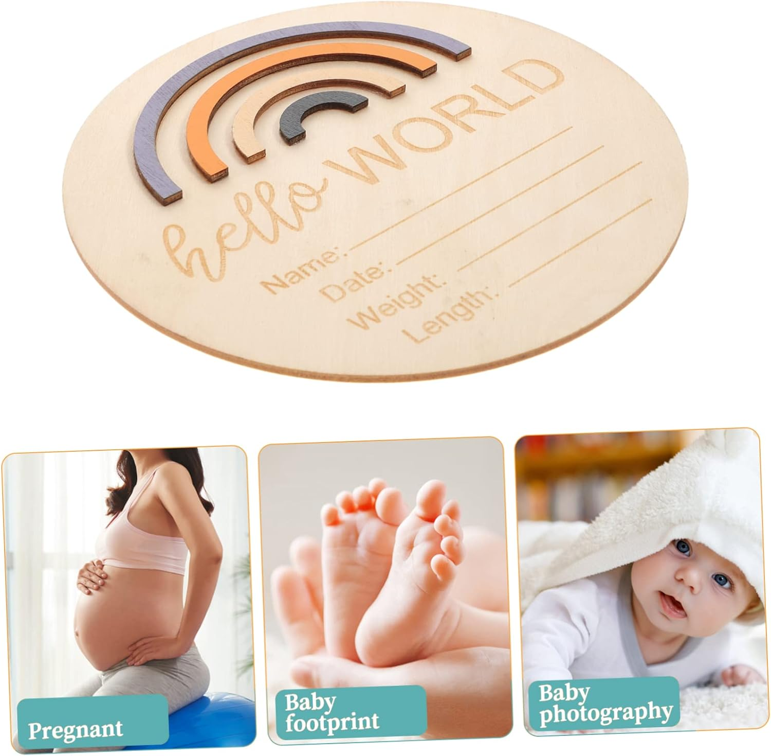 ERINGOGO Wooden Milestone Cards Rainbow Design Newborn Monthly Announcement Discs Photo Prop Keepsake for Nursery and Name Sign