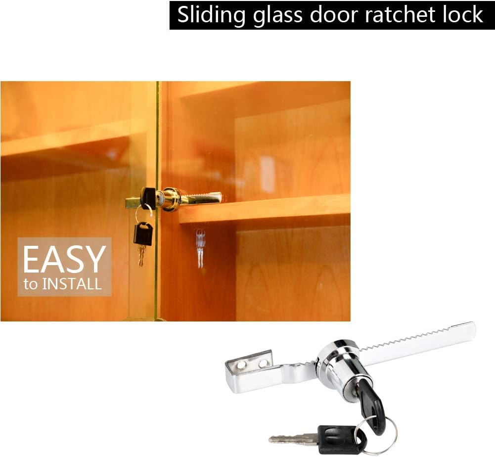 Sliding Glass Door Ratchet Lock Display Case Lock with Chrome Finish, Security, Keyed Alike Showcase Display (8 PC) image number 2