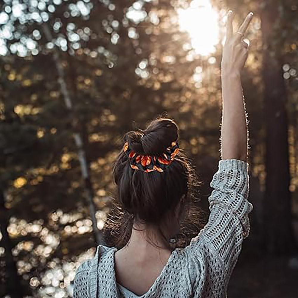 6 PCS Print Hair Scrunchies,Football Hair Elastic Ties Silky Sport Scrunchy for Soccer Players, Teams and Coaches Perfect Soccer Accessories and Football Gifts - Orange image number 6