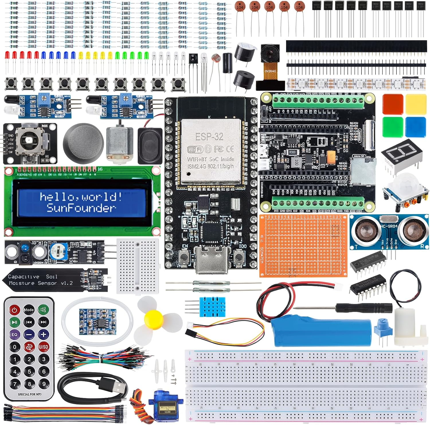 Sunfounder ESP32 Ultimate Starter Kit (Compatible with Arduino) ESP32CAM, Rohs Compliant, Python C Scratch, Video Courses, Iot for Beginners Engineers, ESP32-WROOM-32E Board & Battery Included image number 1