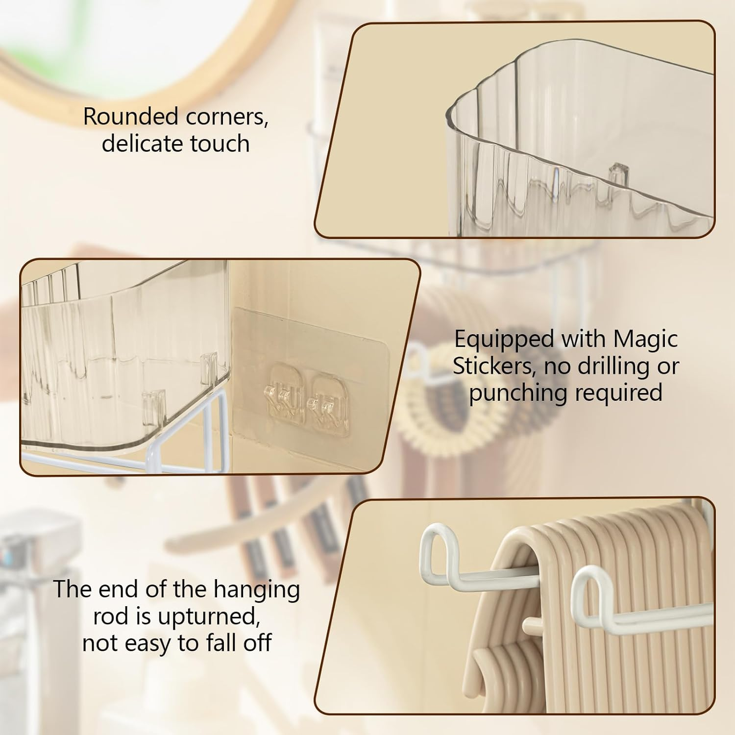 LELE LIFE Wall Mount Headband Holder Hair Accessories Organizer, Self Adhesive Scrunchie Holder with Clear Acrylic Caddy for Bows, Ties, Clips, Pins, Claw Clip, Clear,Clear - Clear image number 5