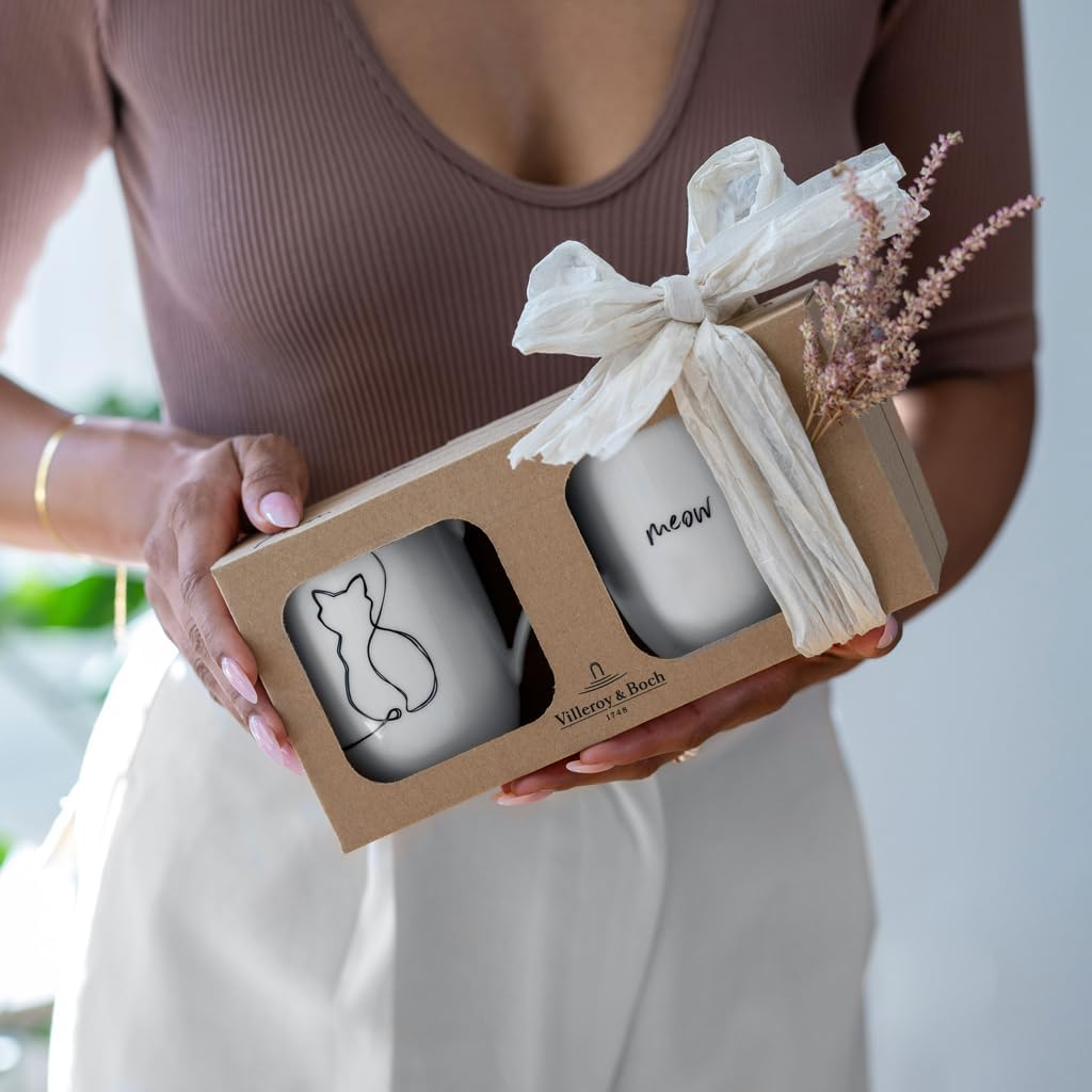 Villeroy & Boch Statement Cat Cup Set 2Pcs - Premium Porcelain Cups, Thoughtful Present for Cat Lovers, White image number 4