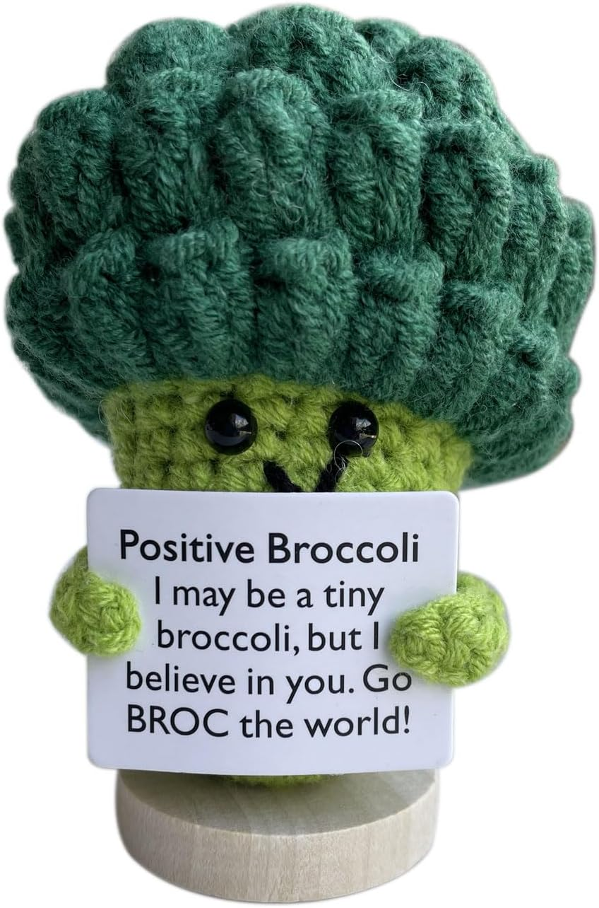 CIBBALIY Crochet Positive Cauliflower with Encourage Card Green Broccoli Funny Gift New Year Christmas Room Decoration 1 Pc image number 2