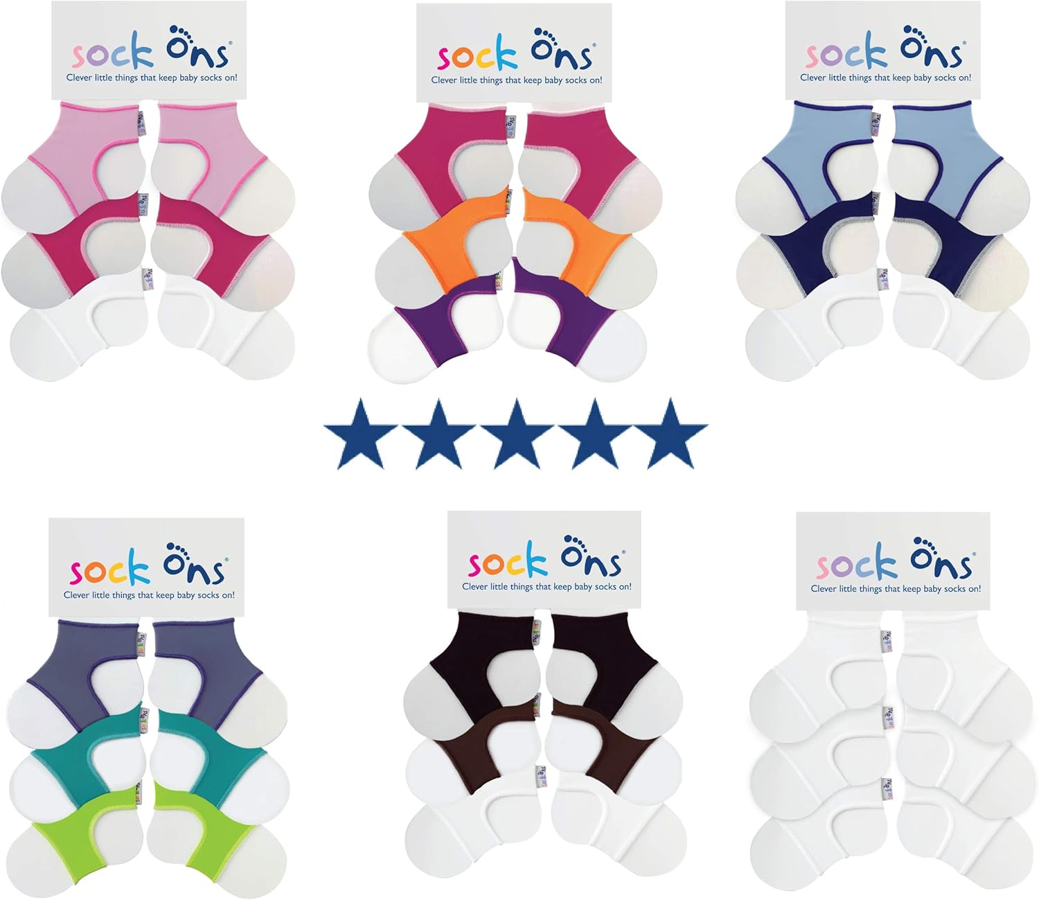 Sock Ons - Baby Sock Holder - 6-12 Months - Pack of 3 (1 X White, 1 X Fuchsia, 1 X Baby Pink) - Amazing Value Pack - Always Put on Baby Socks!, White, 1 X Fuchsia, 1 X Baby Pink, 6-12 Monate image number 6