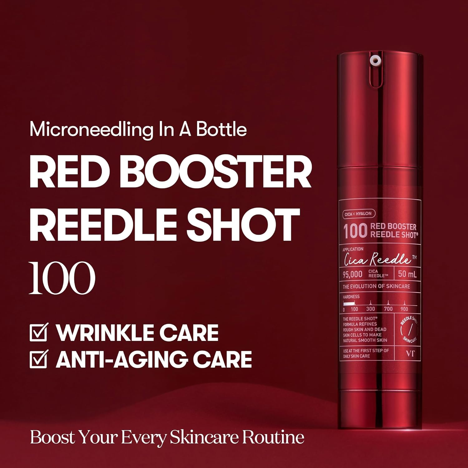 VT COSMETICS Red Booster Reedle Shot 100, Spicule Microneedling Serum for Acne-Prone & Inflamed Skin, Antioxidant, Exosome Serum for Smooth & Glass Skin, Korean Skin Booster 1.69 Fl Oz (50Ml)