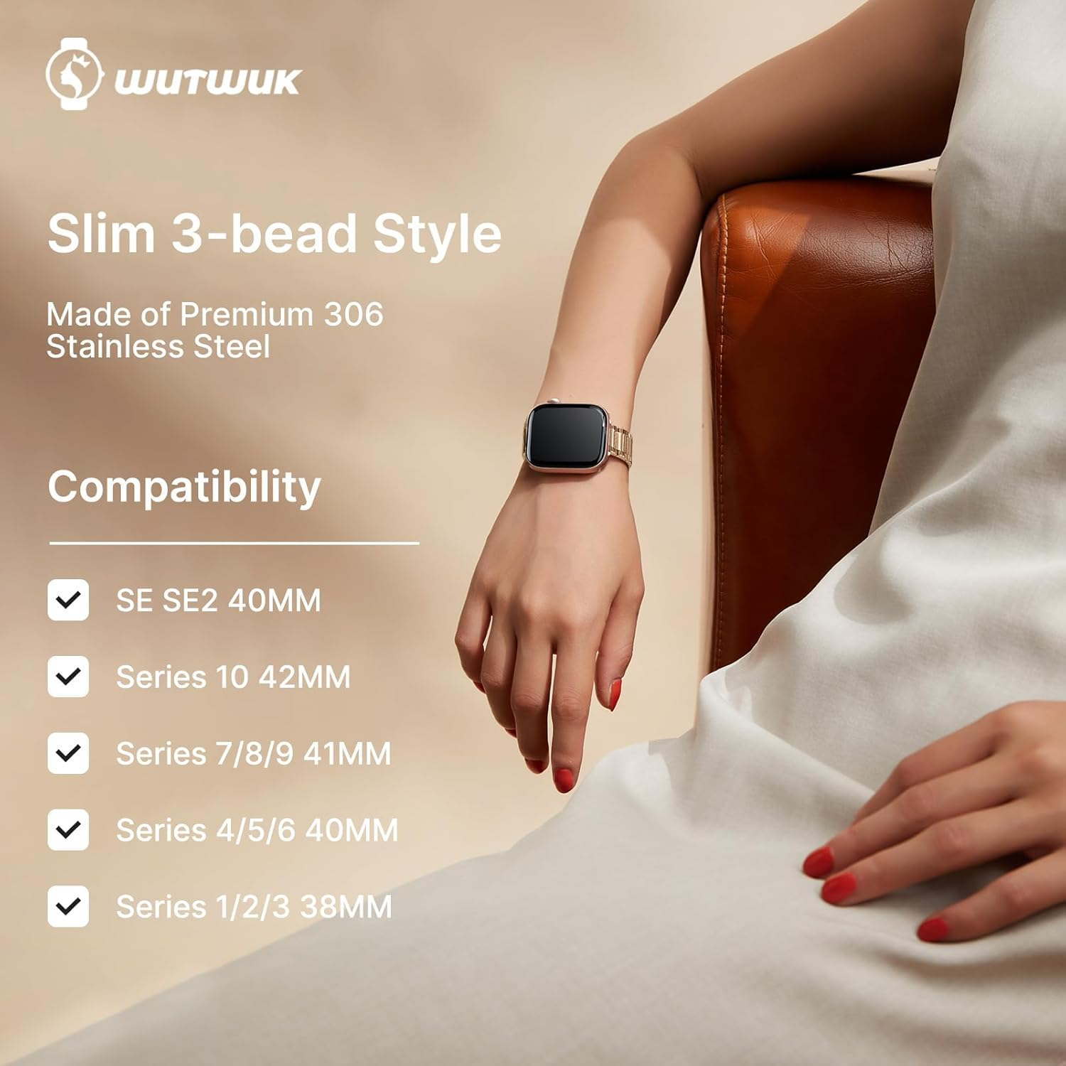 Wutwuk Compatible with Apple Watch Band 42Mm(Series 11/10) 40Mm 41Mm 38Mm Women'S Adjustable Stainless Steel Band for Iwatch 11 10 9 8 7 6 5 4 3 2 1 SE Women image number 1
