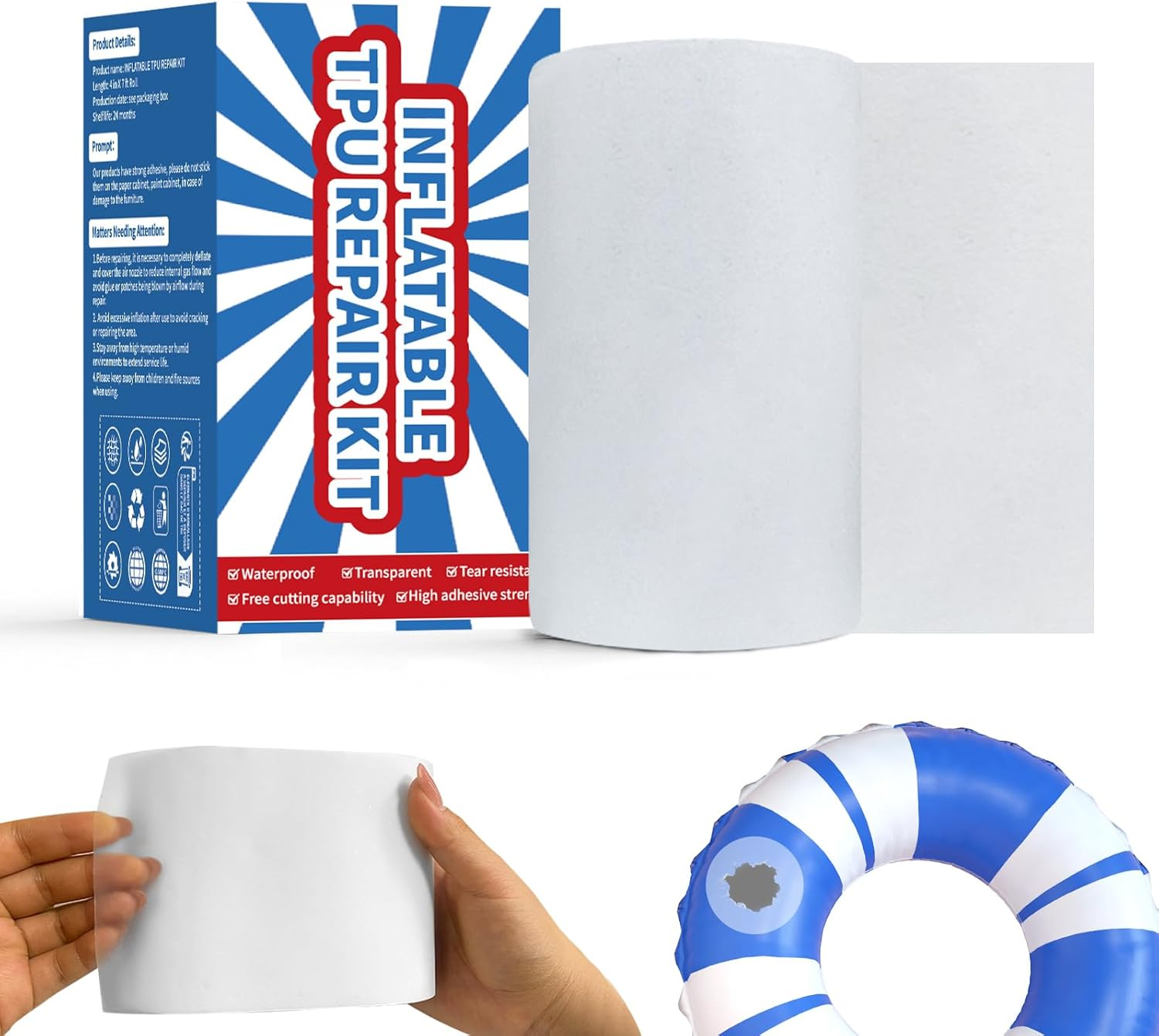 7Ft Inflatable Repair Patch Kit, Bounce House Repair Kit, Heavy Duty TPU Repair Tape, Suitable for Inflatable Houses, Tents, Canopies, Swimming Pool Floating Beds, Etc image number 3