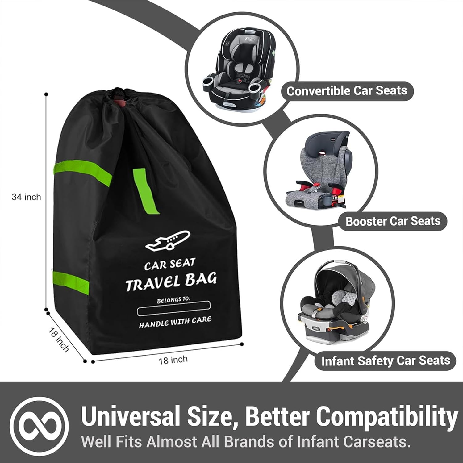 Car Seat Bags for Air Travel - Durable Baby Carseat Cover for Airplane Travel - Padded Car Seat Travel Bag for Airplane & Stroller Bag for Airplane, Gate Check Bag for Air Travel image number 3