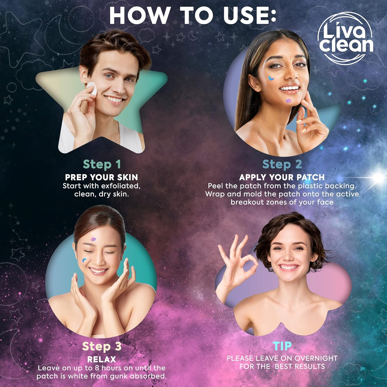 Livaclean 240 CT Holographic Cute Acne Patches - Space Edition W/Salicylic Acid & Tea Tree Oil for Face - Hydrocolloid Star Pimple Patches