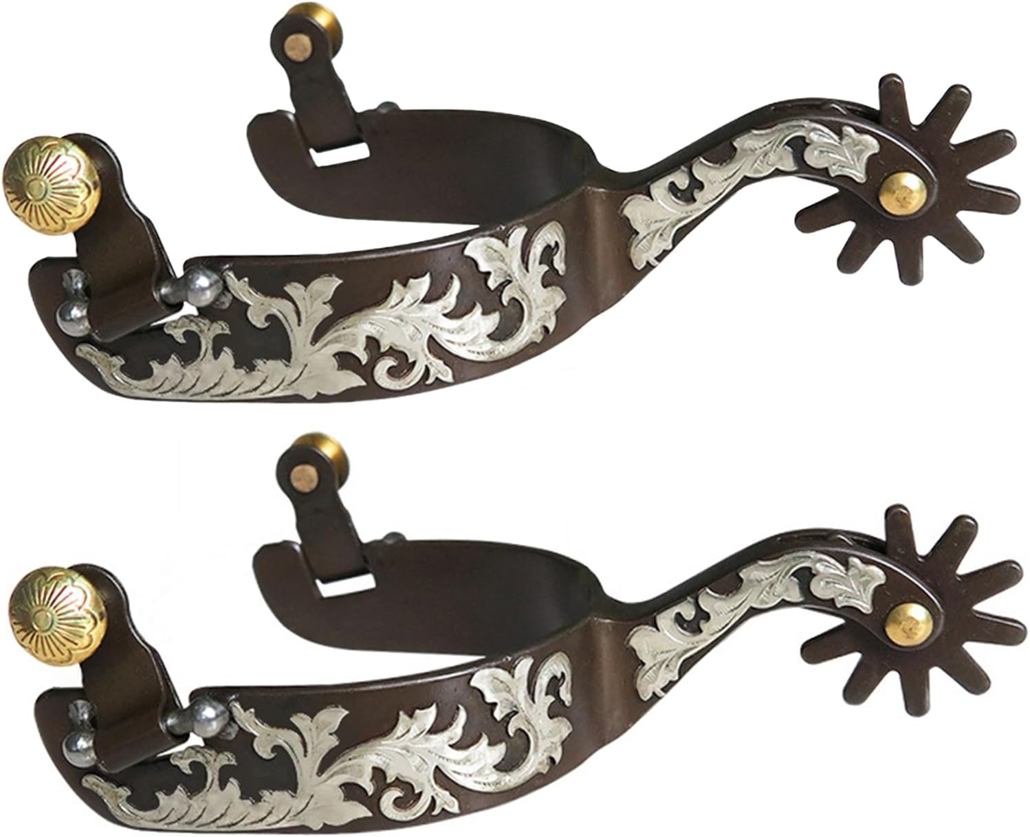 MP2MINGPIN Men&rsquo;S Western Spurs, Durable Low Carbon Steel with White Copper Inlay,Easy to Match Spurs for Cowboy Boots image number 2