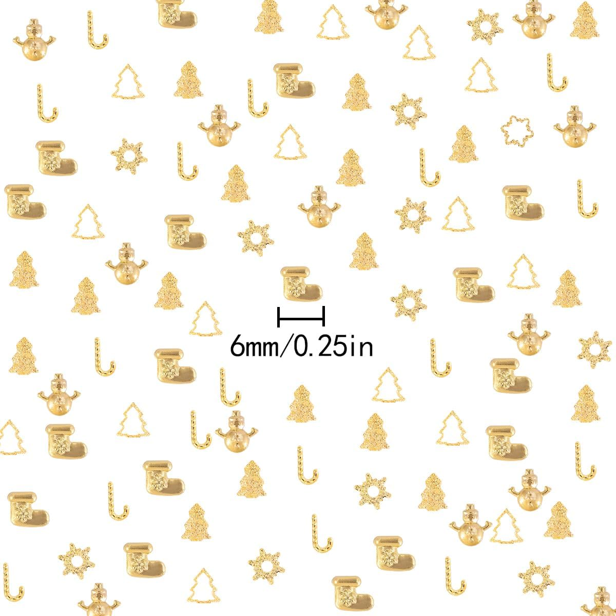 Christmas Nail Charms, 300 PCS 3D Gold Snowflake Xmas Tree Star Christmas Nail Jewelry Charms for Home DIY Art Craft (6 Style) image number 4