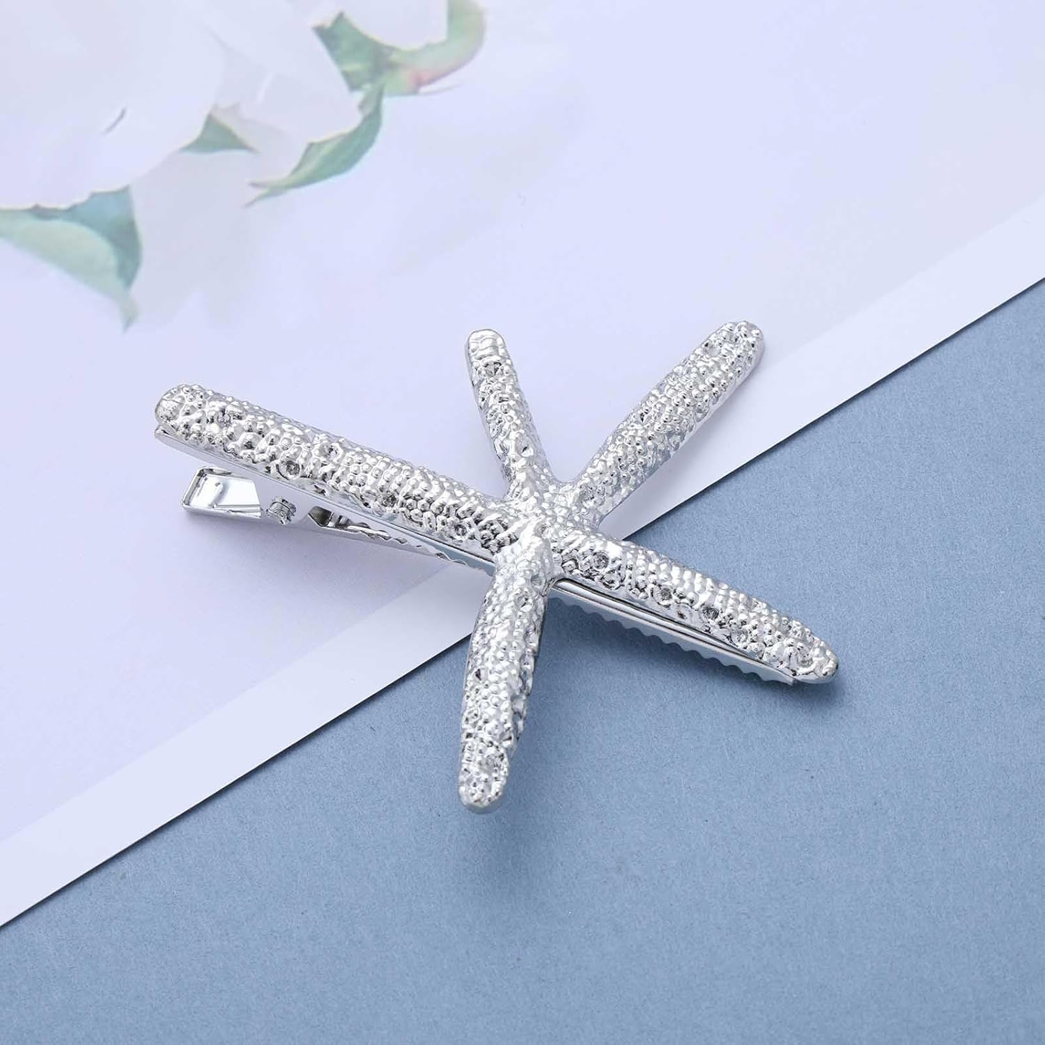 Enautoabs Boho Starfish Hair Clip Duckbill Clip Silver Starfish Ocean Hair Clips Summer Beach Hairs Barrette Vintage Wedding Starfish Hairclips Hairs Accessories for Women image number 1