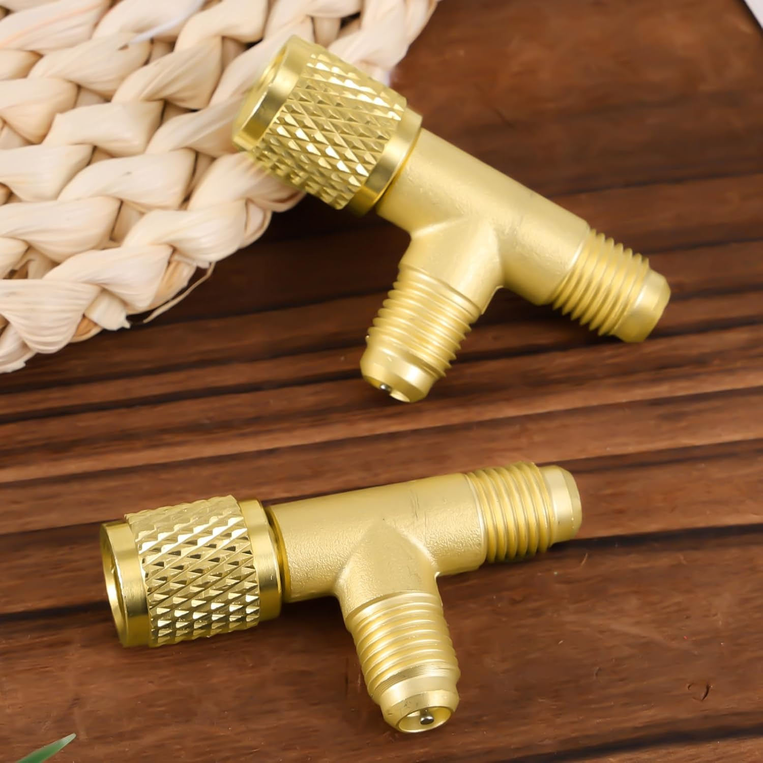 2Pcs Quick Coupler Access Tee, 1/4'' Brass SAE Valves Core Tee Adapter Air Conditioning Parts for R22 R12 R134 Gauge Deep Vacuum Pump Manifold image number 4