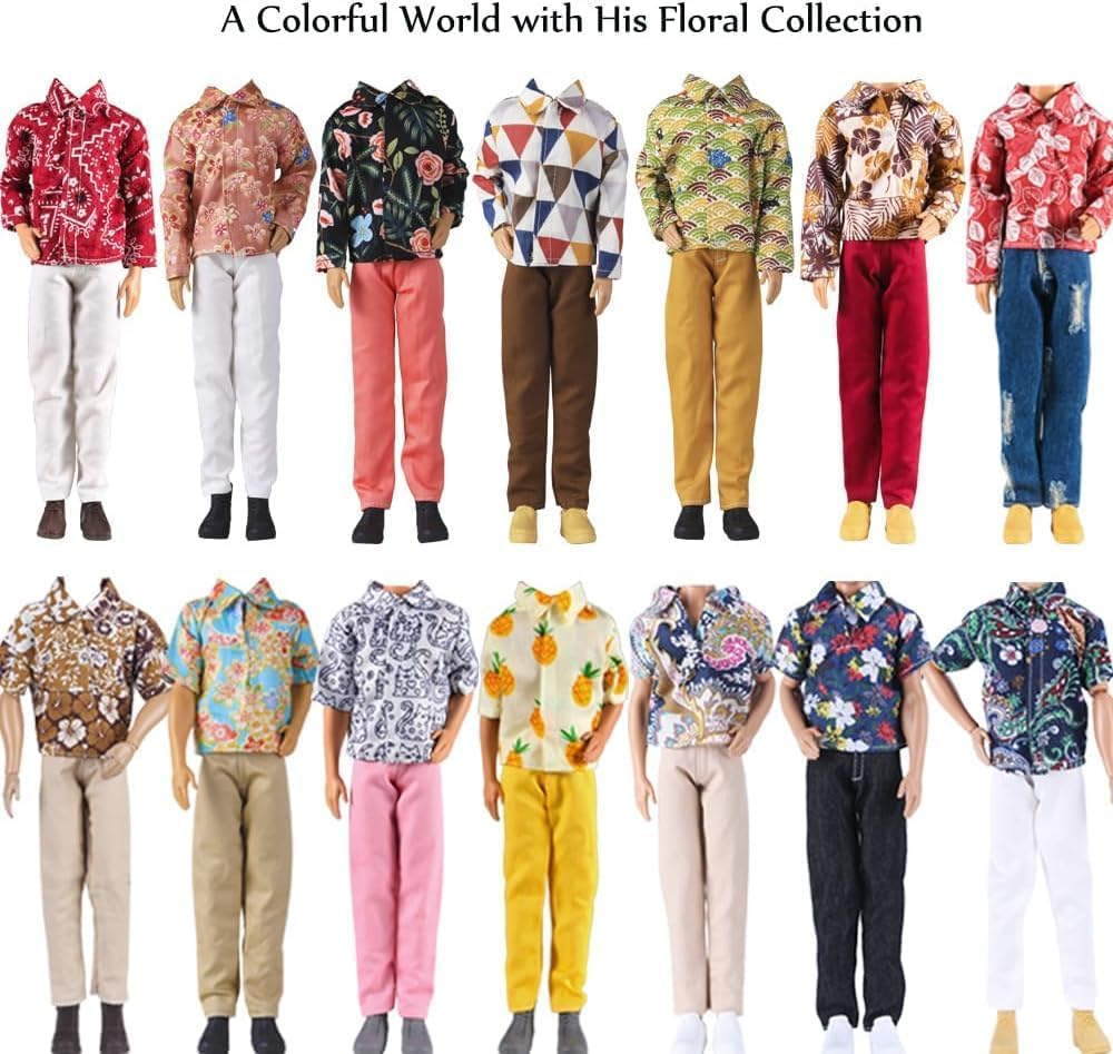 E-TING 10-Item Fantastic Pack = 5 Sets Fashion Outfit for 12" Boy Doll (Casual Wear Clothes + Black Suit + Swimwear) image number 1