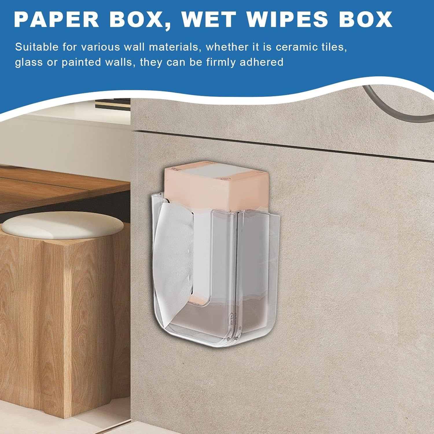 Wet Wipes Dispenser Box, Wipes Dispenser, Tissue Paper Holder, | Wall Mounted Container Holder | Napkin Box Toilet, Refillable Tissue Tool for Bathroom Kitchen Bedroom Family and Home - Grey image number 6