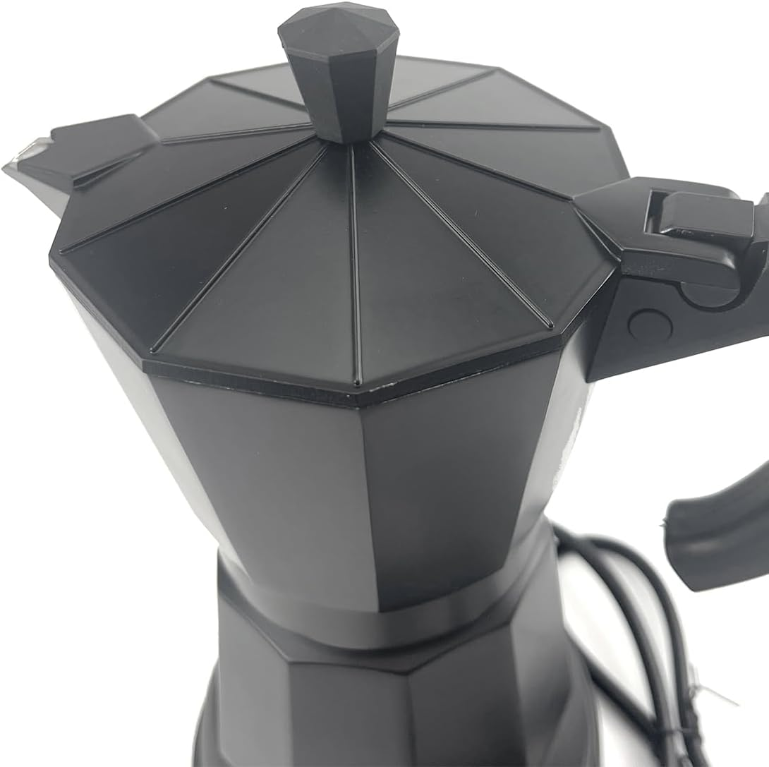 Mornest Aluminium Electric Moka Pot Coffee Maker, Electric Espresso Maker Auto Shutoff, Italian Classic, 360 Degree Rotating Base, 3/6 Cups (150/300Ml), Red/White/Black/Blue/Silver (Black, 6 Cups)