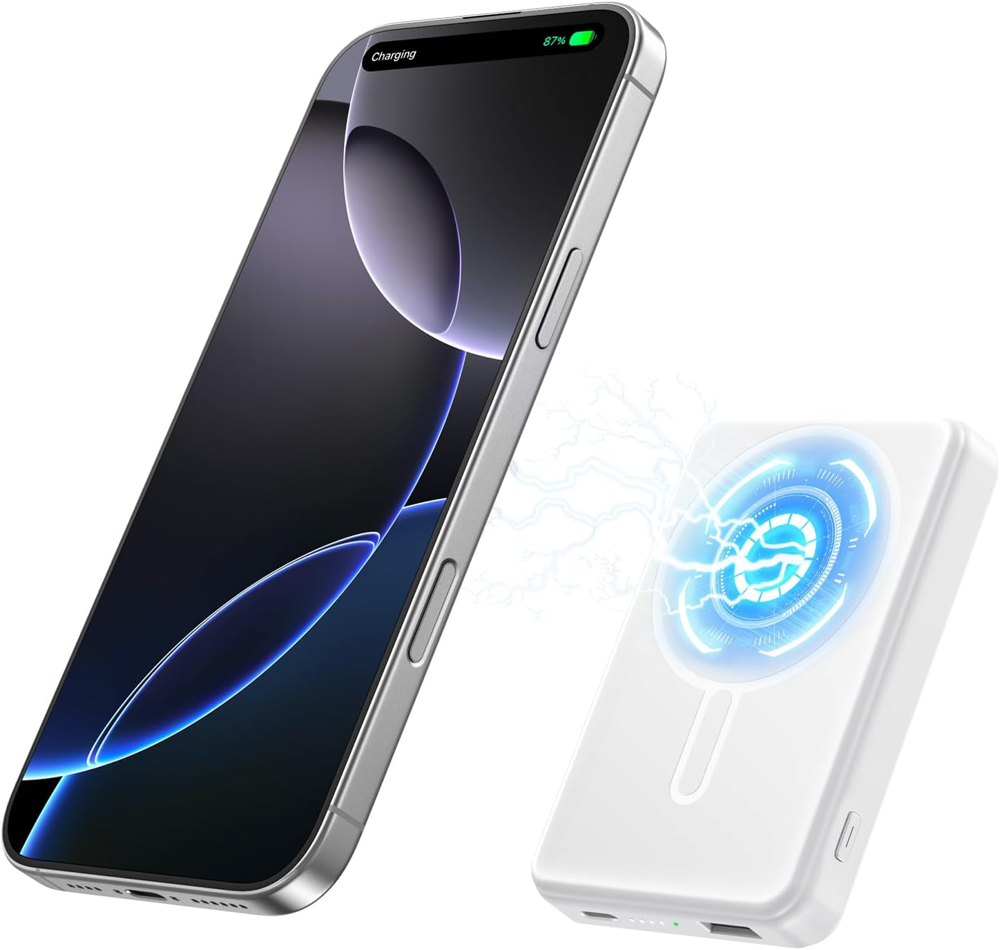 PDBEST 12000Mah Magsafe Powerbank Magnetic Portable Charger Power Bank PD 22.5W USB C Fast Charging Wireless Battery Pack Phone Charger for Iphone 16/15/14/13/12 All Series White - Blue image number 3