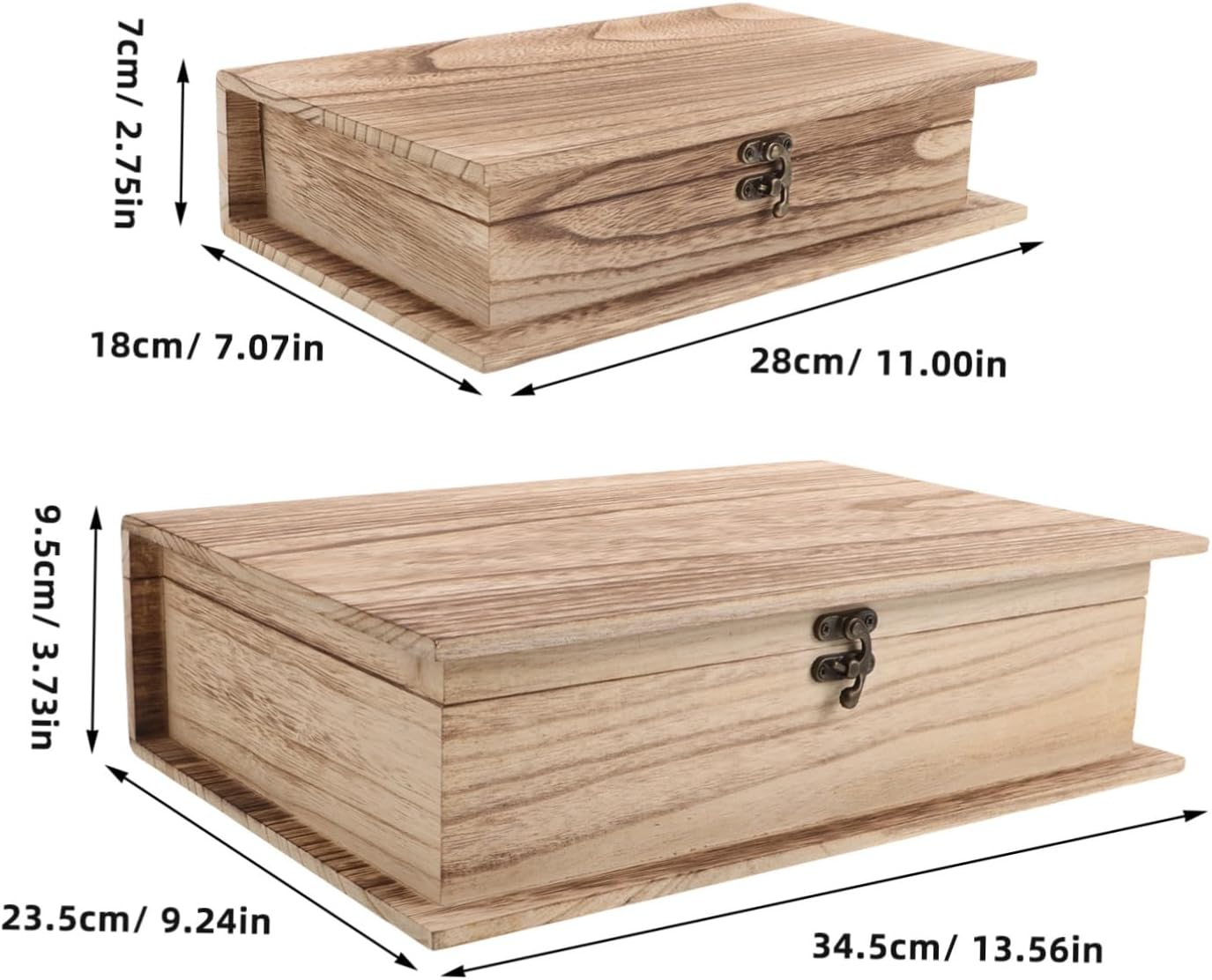 BESTOYARD 2Pcs Elegant Book Shaped Wooden Storage Box Desktop Organizer Flip Lid Jewelry Case for Books Cards and Trinkets