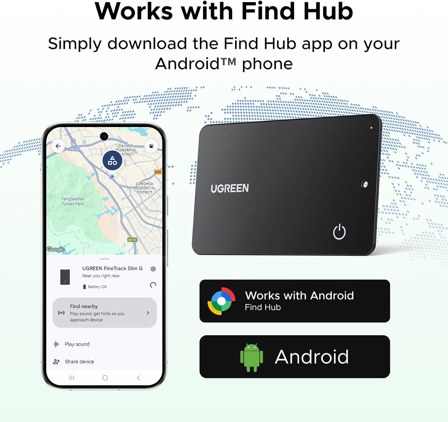 UGREEN Finetrack Slim Smart G Bluetooth Tracker (Android Only), 5 Year Battery Life Google Smart Tracking Tag Work with Find Hub App, IP68 Waterproof Wallet Finder for Android 1.7Mm Ultra-Slim image number 5