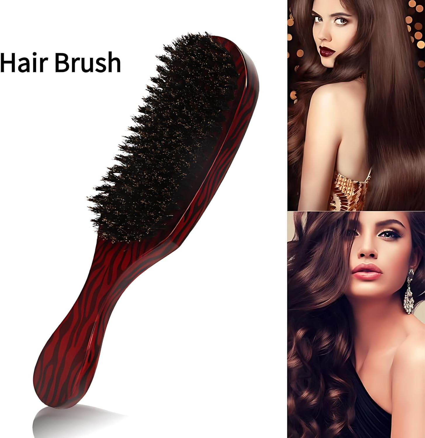 Boar Bristle Hair Brush and Massage Comb for Beard Slick Back Brush for Styling Detangling Smoothing for Men Women image number 4