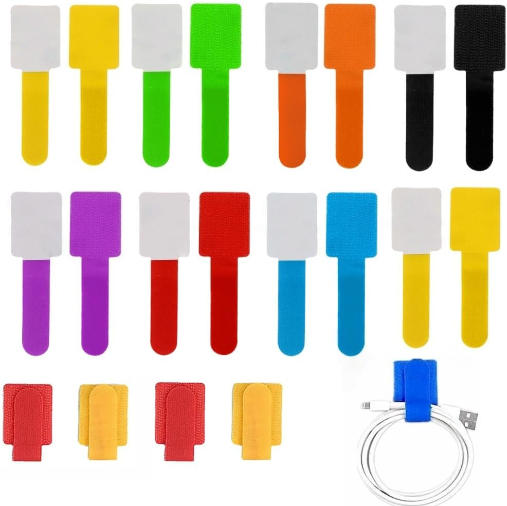 Hook and Loop Adhesive Cable Ties,30 PCS Sticky-Back Cord Organizer,Reusable Fastening and Organizing Data Cables,For Office, School and Home Use(8 Colors) image number 2