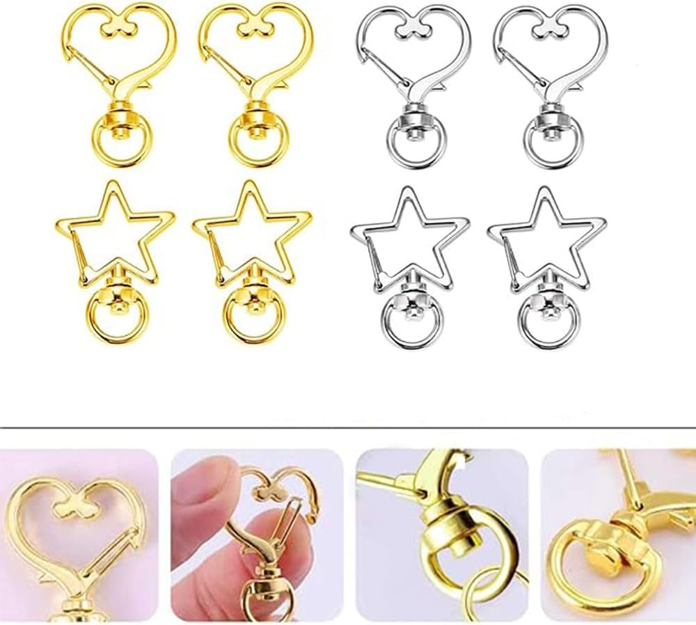 20Pcs Metal Swivel Lobster Clasp Snap Hook Heart Shape, Metal Heart Spring Snap Keychain Clip DIY Key Chains Accessories,For Jewelry, Keychain Making, DIY Craft(Gold, Silver) image number 6
