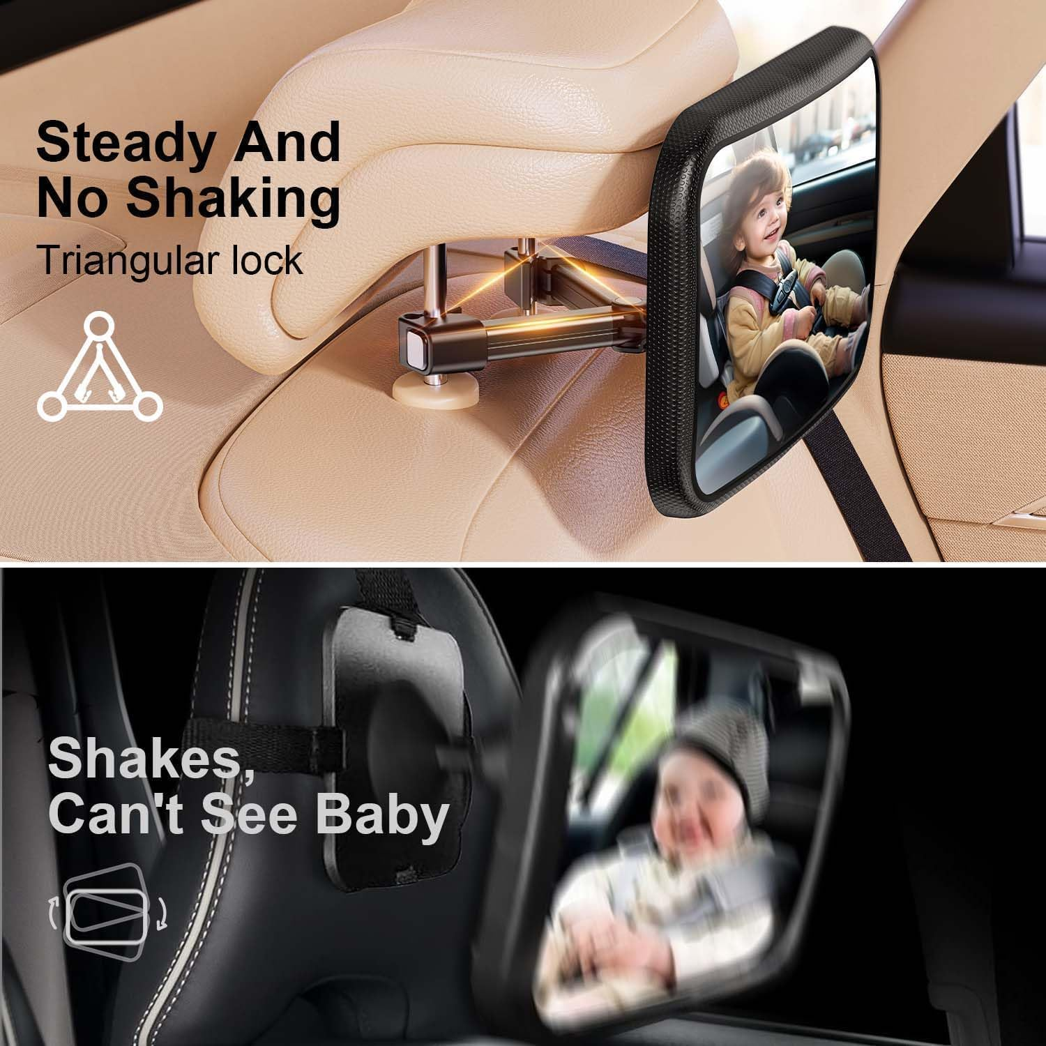 Baby Car Mirror - Rear-Facing Seat, Clip on Back Seat, 360&deg; Adjustable, Shatterproof, Essential for Newborns image number 3