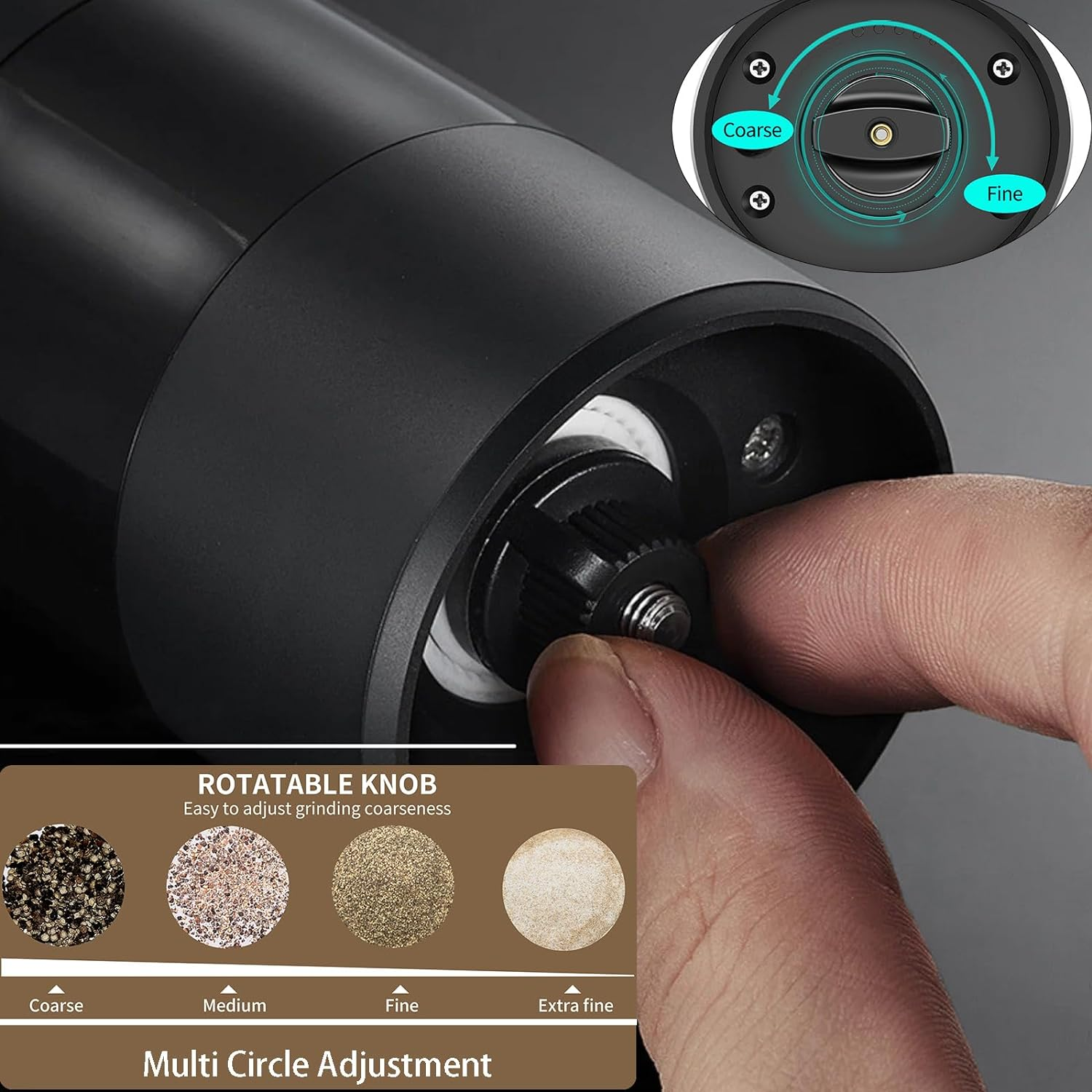 Zarek Set Two of Electric Salt and Pepper Grinder with Adjustable Coarseness and White LED Light for BBQ Restanrant Home Kitchen image number 5