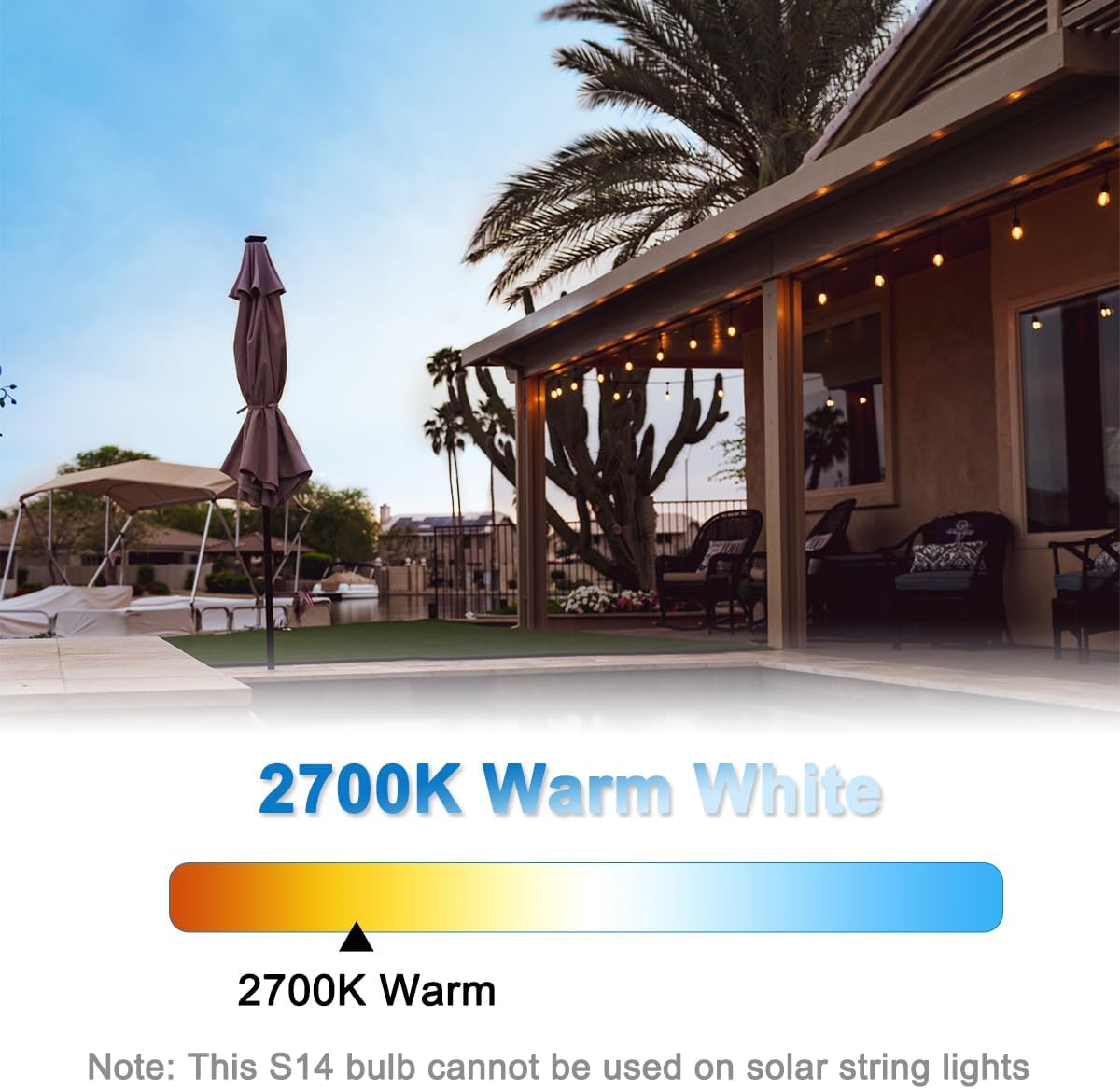 MZYOYO S14 1W E27 LED, E27 LED Vintage Edison Light Bulb, 1W LED Filament Lamp, LED Light Bulb E27, for S14 Outdoor LED Fairy Lights, 2200 K Warm White, Not Dimmable, for Party, Christmas, Plastic, image number 3