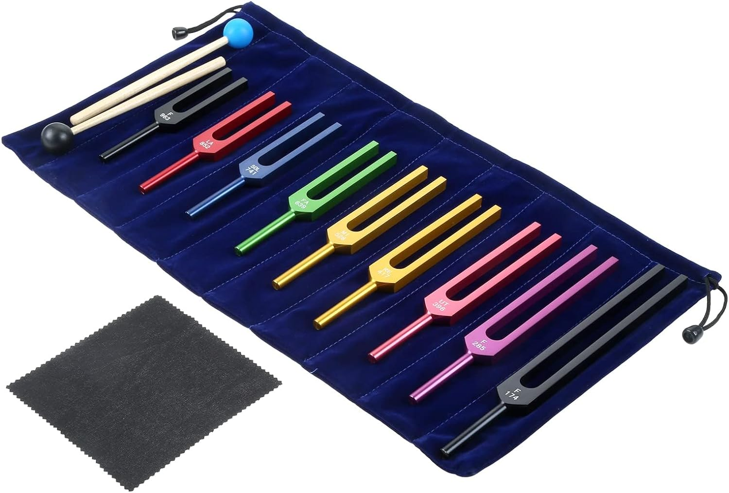 Solfeggio Tuning Fork Set for Healing, Vibration, Sound Therapy, 9 PCS Color Tuning Forks for with 2 PCS Silicone Hammers, Storage Bag(174Hz, 285Hz, 396Hz, 417Hz, 528Hz, 639Hz, 741Hz, 852Hz, 963Hz) image number 2