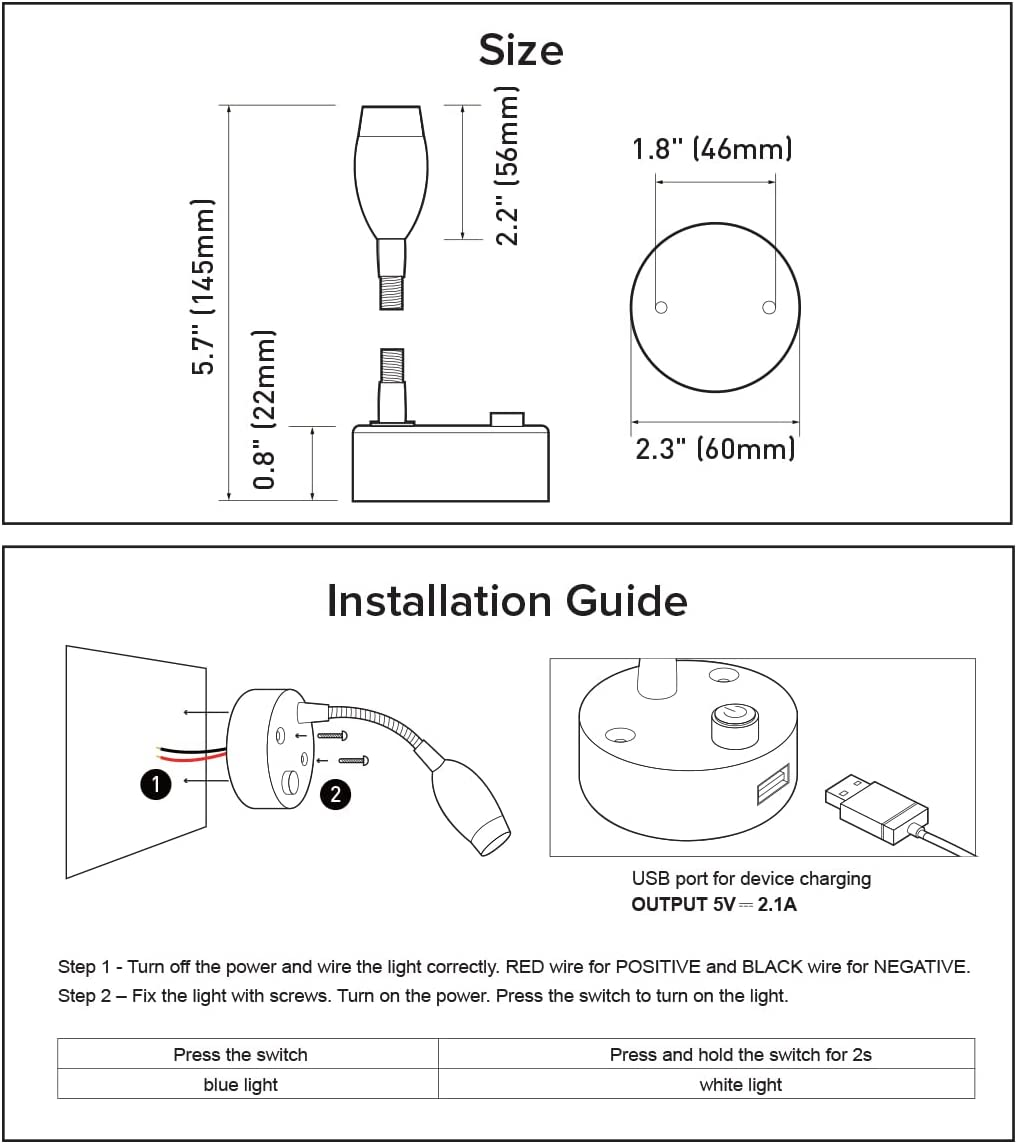 Dream Lighting 12V LED Reading Mini Spot Lights Book Bedside Map Ipad Lamp Caravan RV Motorhome Boat Marine Yacht with USB Charging Port Cool White/Blue Flexible Arm Pack X2 image number 1