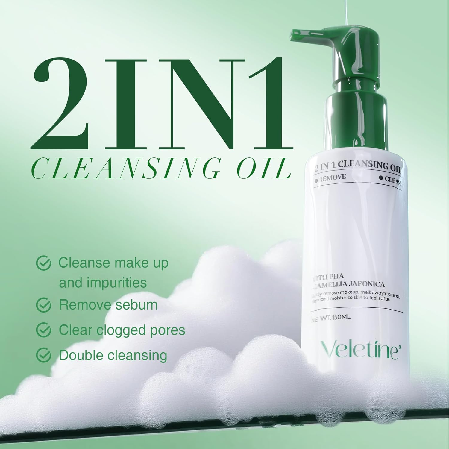 Veletine 2 in 1 Face Make up Cleasing Oil,Gently Remove Makeup,Melt Away Excess Oil,Clean and Moisturize Skin to Feel Softer,With Camellia Japonica,Suitable for All Skin Types.150Ml image number 5