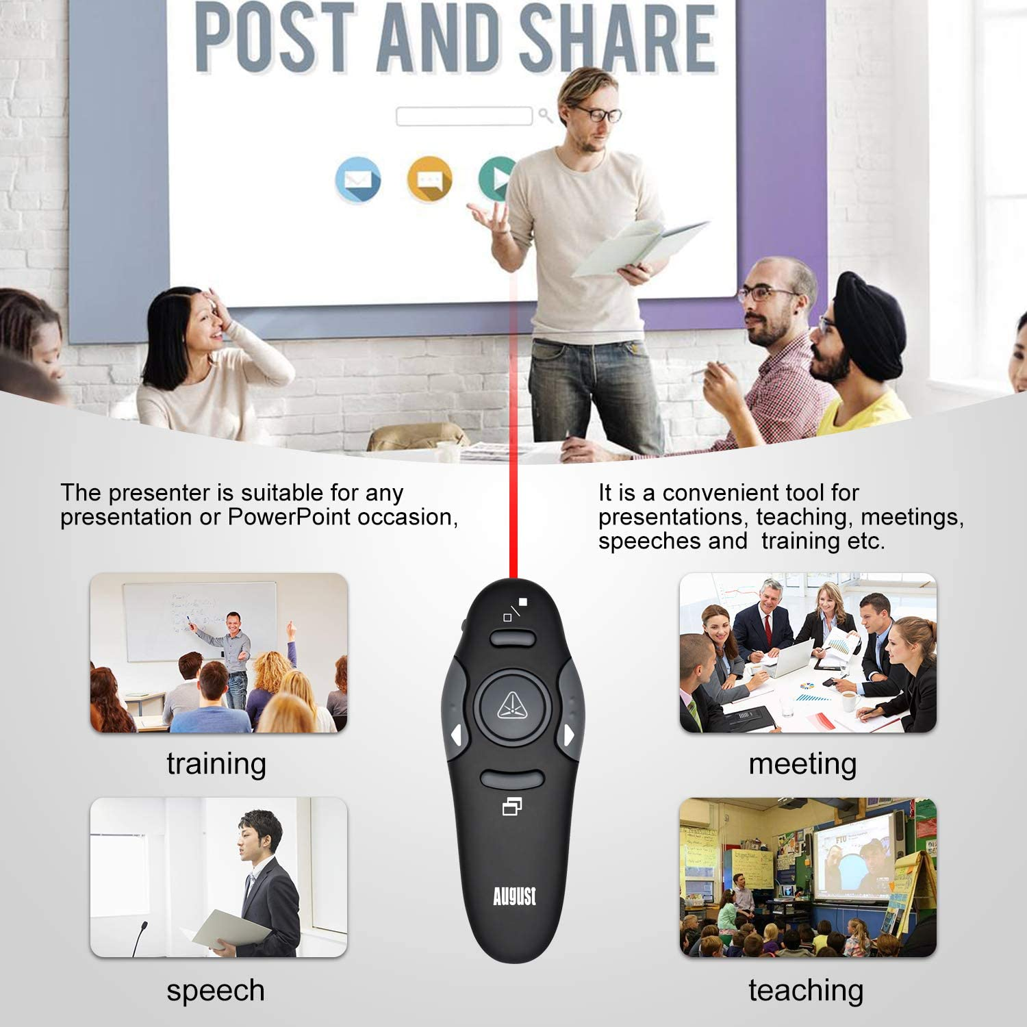 August LP205R Powerpoint Remote Control Presentation Clicker Wireless Presenter with Laser (<1Mw) - Free Presentation Skills Ebook Included image number 5