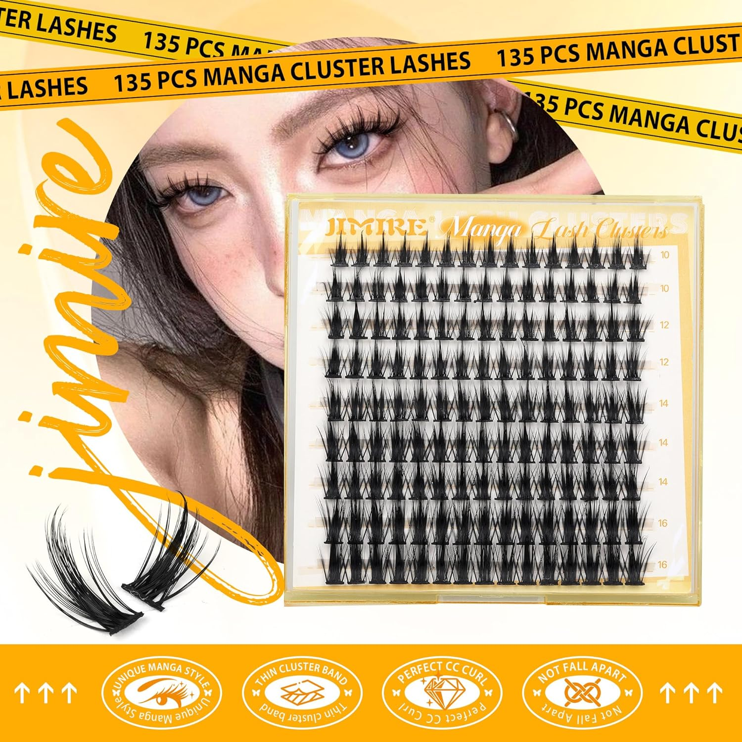 JIMIRE Manga Lash Clusters Natural Look Anime Japanese Eyelash Clusters 10-16MM D Curl Cluster Eyelash Extensions Cute Individual Manga Lashes for Cosplay image number 2