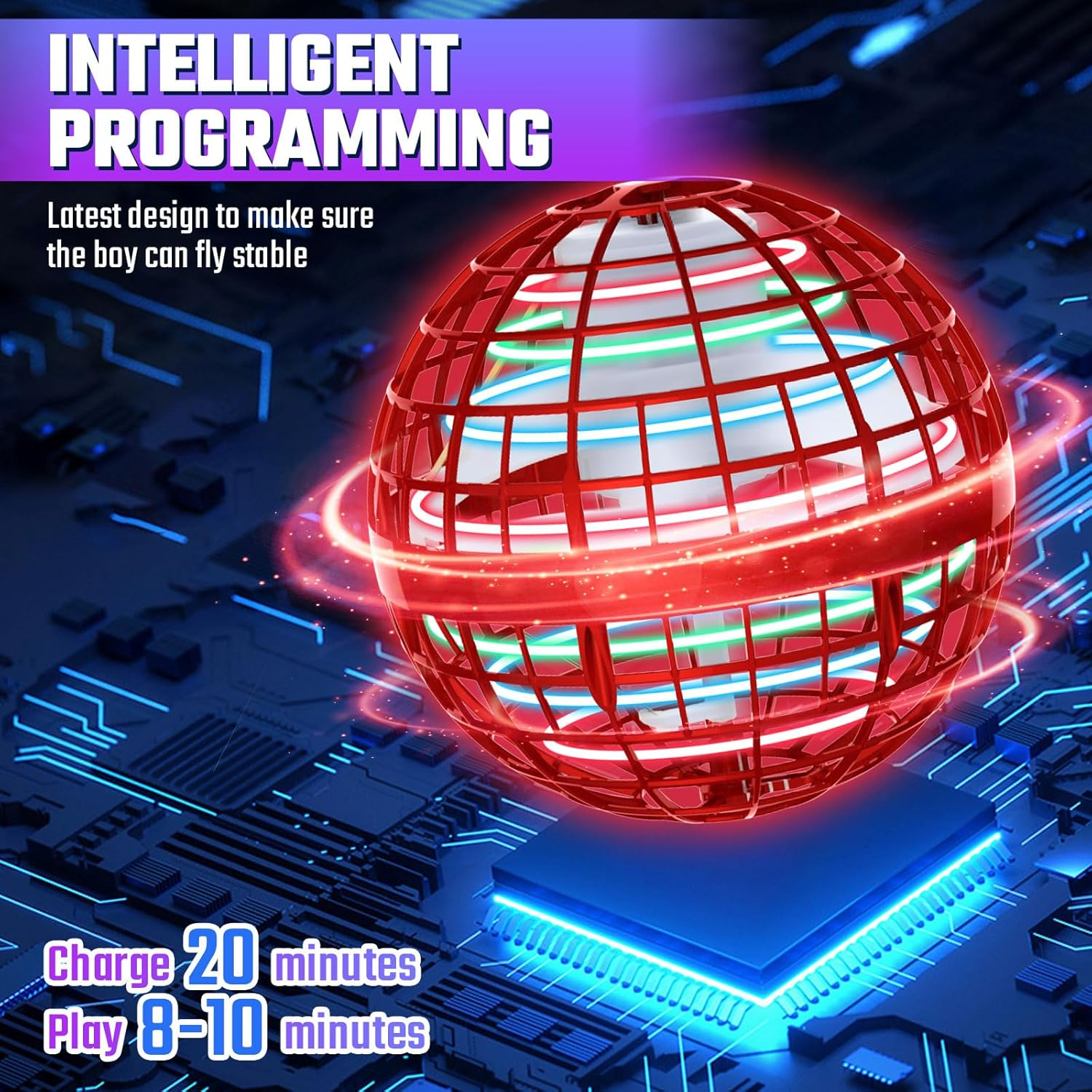 Sosuy 2026 Flying Orb Ball for Kids, Magical Galaxy Hover Cosmic Space Boomerang Rotating Floating Mini Hand Drone Stocking Stuffer Toys for Girls Boys Teen Age 6 7 8 9 10+, RED image number 4