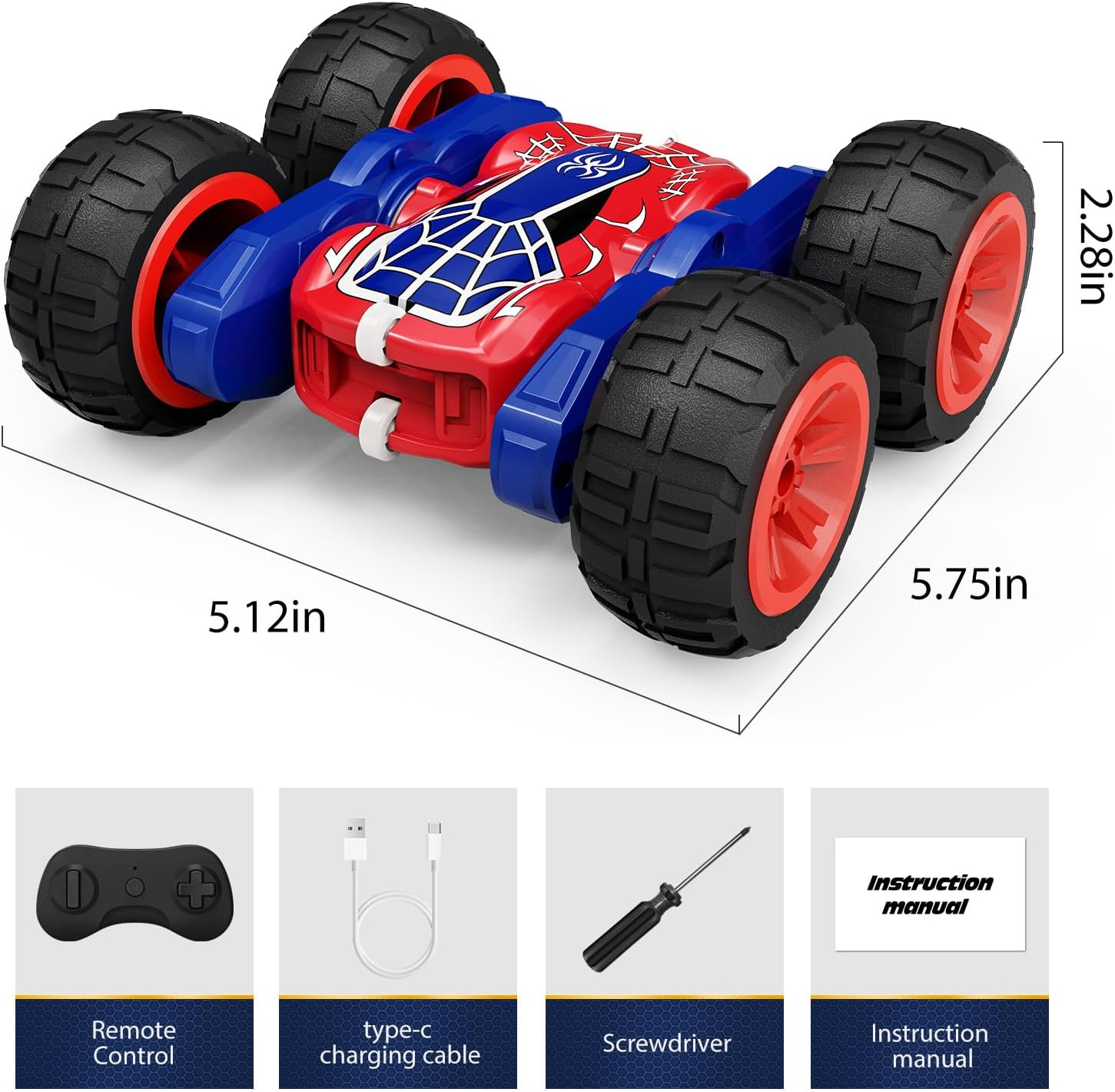 Tecnock Spider Remote Control Car, 2.4Ghz RC Cars with USB-C Easy Charging, 4WD Double Sided 360&deg; Rotates & Flips RC Stunt Car - Blue-Au image number 7