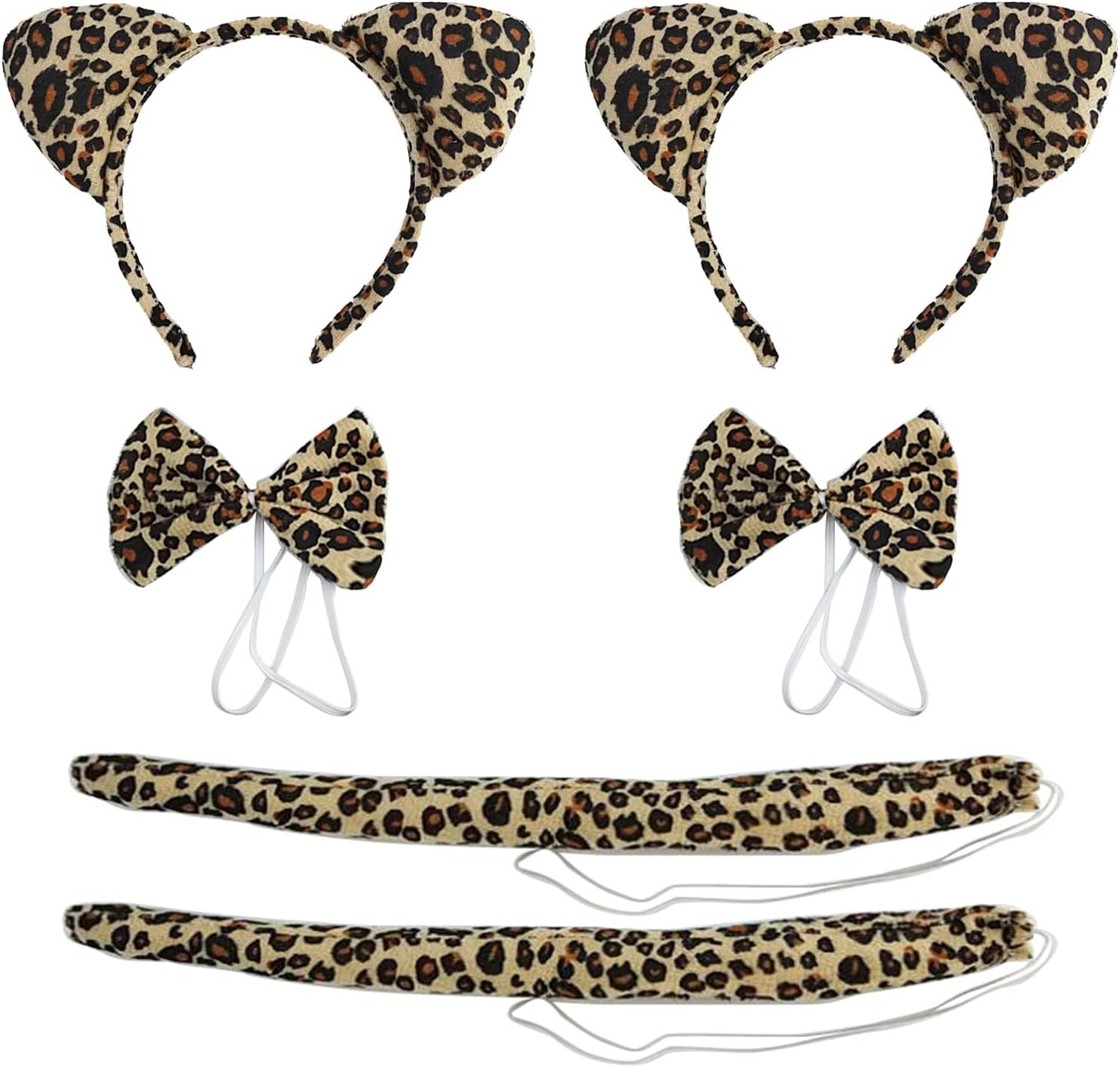 TSHAOUN 2 Pieces Leopard Ears Headband Set Ears Tail Bow Tie， Animal Cat Ears Band Bow Tail Fancy Dress up Set image number 3