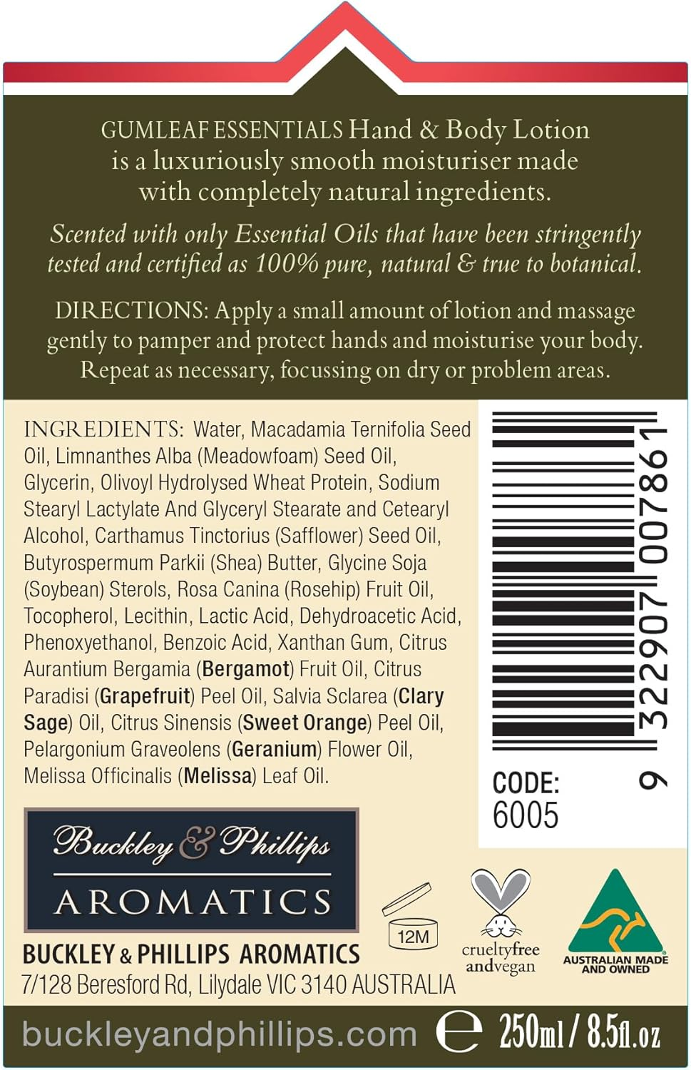 Gumleaf Essentials Happiness Hand & Body Lotion - 250Ml, Australian Made & Owned, Cruelty Free & Vegan, 100% Pure & Natural image number 1