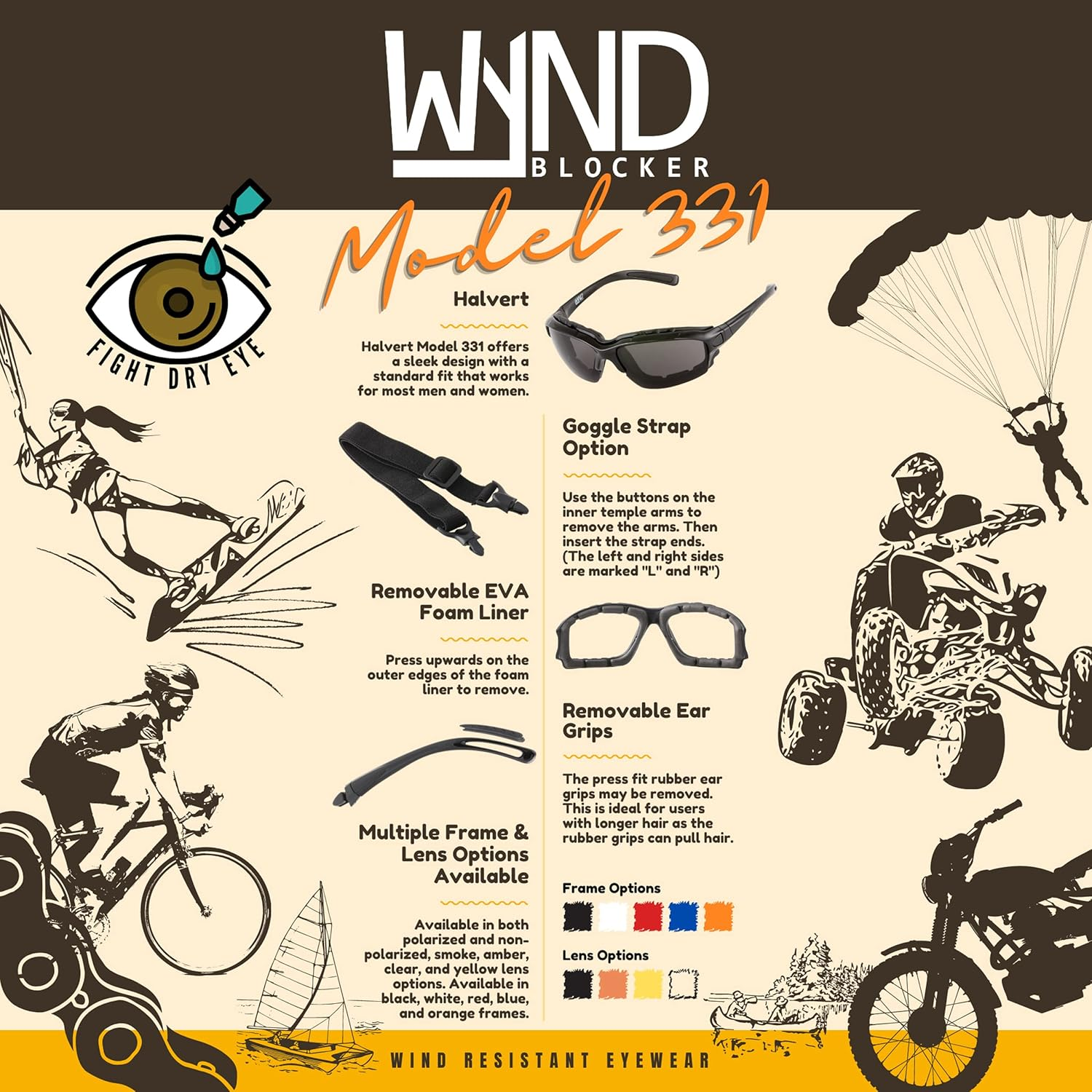 WYND Blocker Motorcycle Riding Glasses Extreme Sports Wrap Sunglasses - Black | Yellow Night Driving image number 3