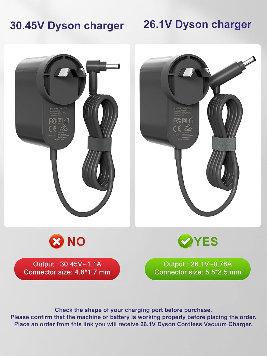 26.1V Battery Charger for Dyson V8 V7 V6 SV03 SV04 SV06 SV07 SV09 DC59 DC58 DC62 Cordless Vacuum Cleaner, Absolute Animal Motorhead 967813-02 205720-02 209468-01 209568-01 AC Adapter Cleaner Power image number 4