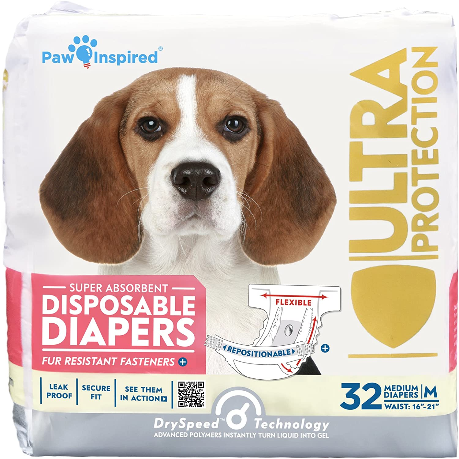 Paw Inspired 32Ct Disposable Dog Diapers | Female Dog Diapers Ultra Protection | Diapers for Dogs in Heat, Excitable Urination, or Incontinence (Medium) image number 5