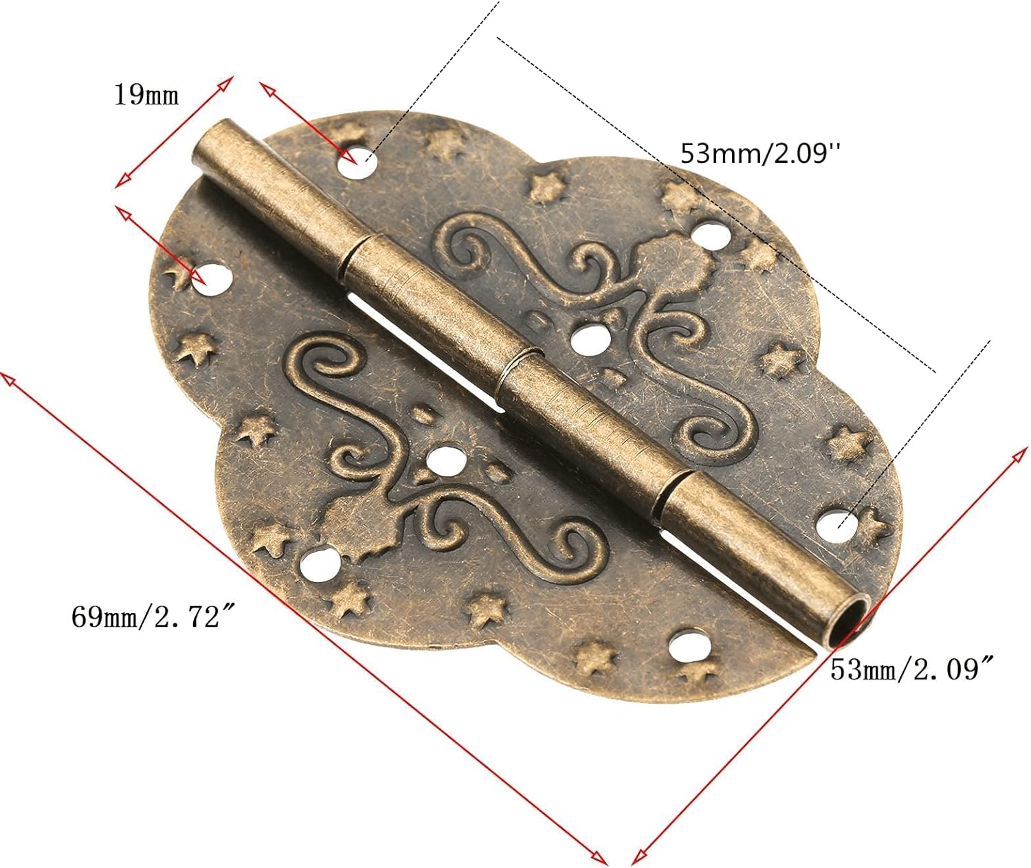 Dophee 4Pcs 2.72"X2.09" Antique Bronze Cabinet Hinges, Retro Style Iron Decorative Embossing Hinge for Wooden Jewelry Box Case image number 5