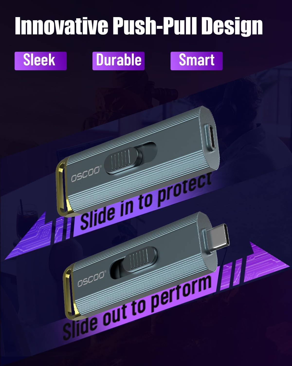 1TB Portable SSD, USB 3.2 Gen2X2, up to 2100Mb/S, External Solid State Drive Push-Pull Design with USB-C & USB-A, Compatible with Iphone 15/16, Android, Mac, Windows, Tablet image number 5