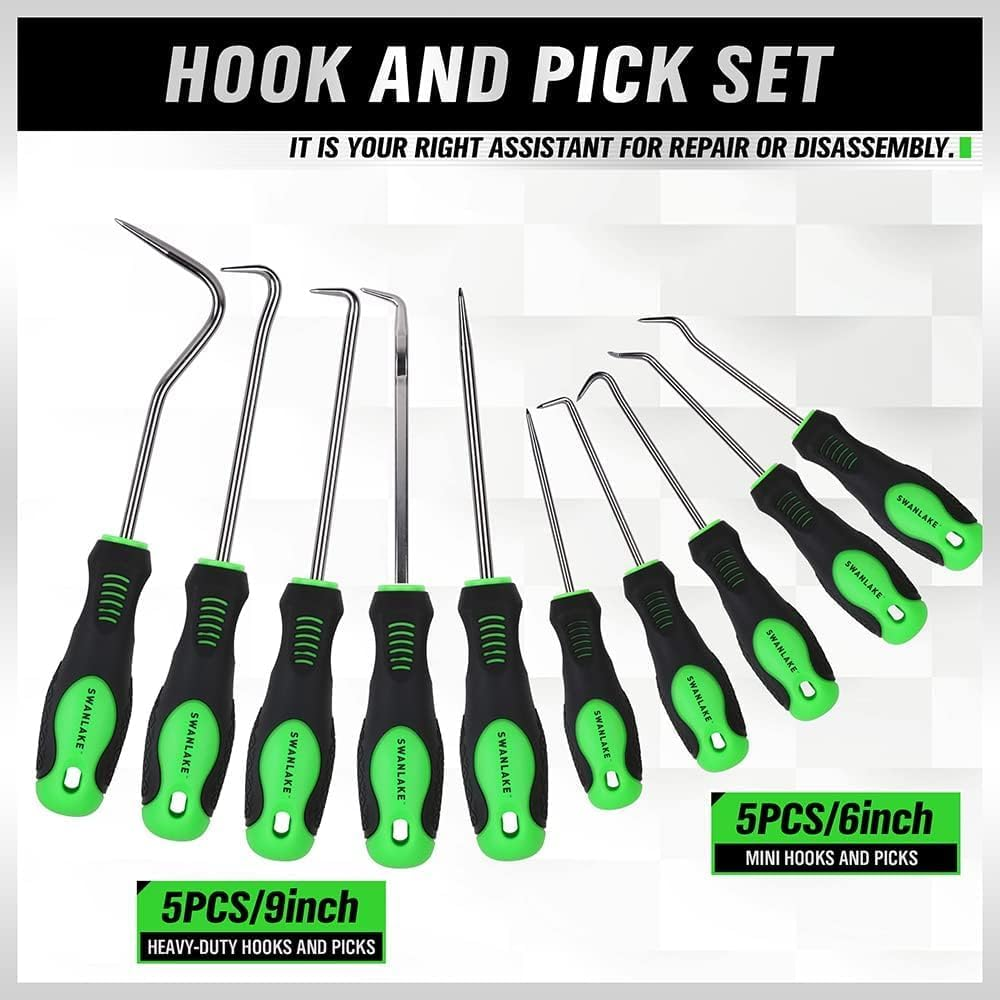 SWANLAKE 10-Piece Pick and Hook Set, Automotive Pick Tool for Car Oil Seal, O-Ring Seal, Gasket Removal Pick Mini Hooks Puller Remover image number 1