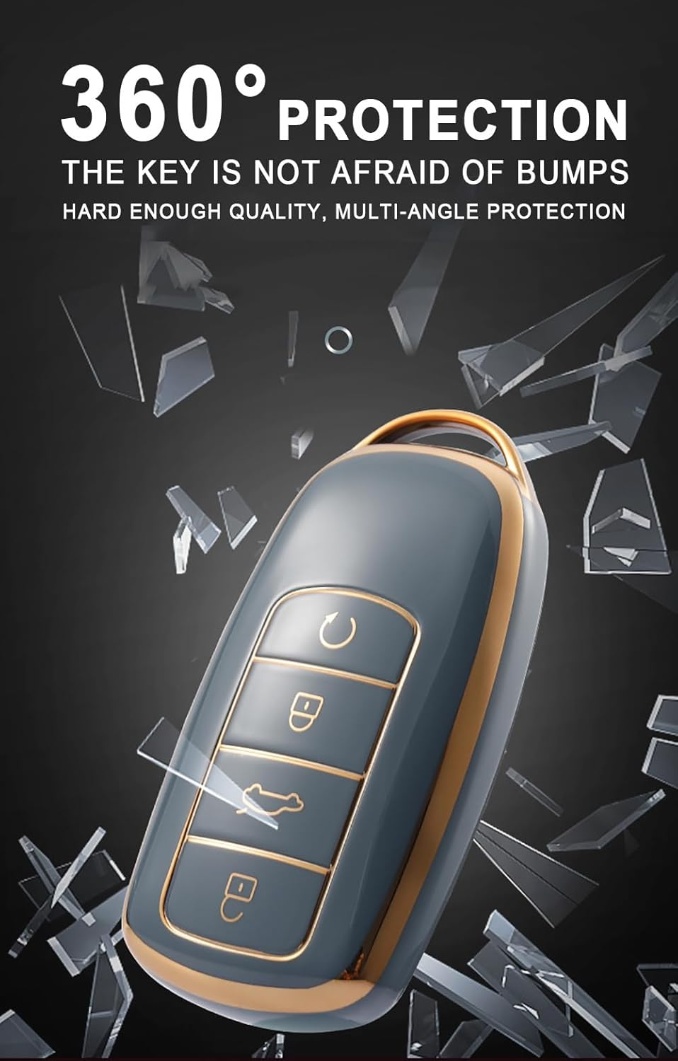 Ontto TPU Car Key Fob Cover Fit for Chery Tiggo 8 plus 8 Pro Tiggo7 Pro Arrizo 5 plus Omoda 5 C5 2021-2024 Remote Key Case Key Shell Key Holder Keychain Protector Accessories - A Keychain-Gold Black image number 6